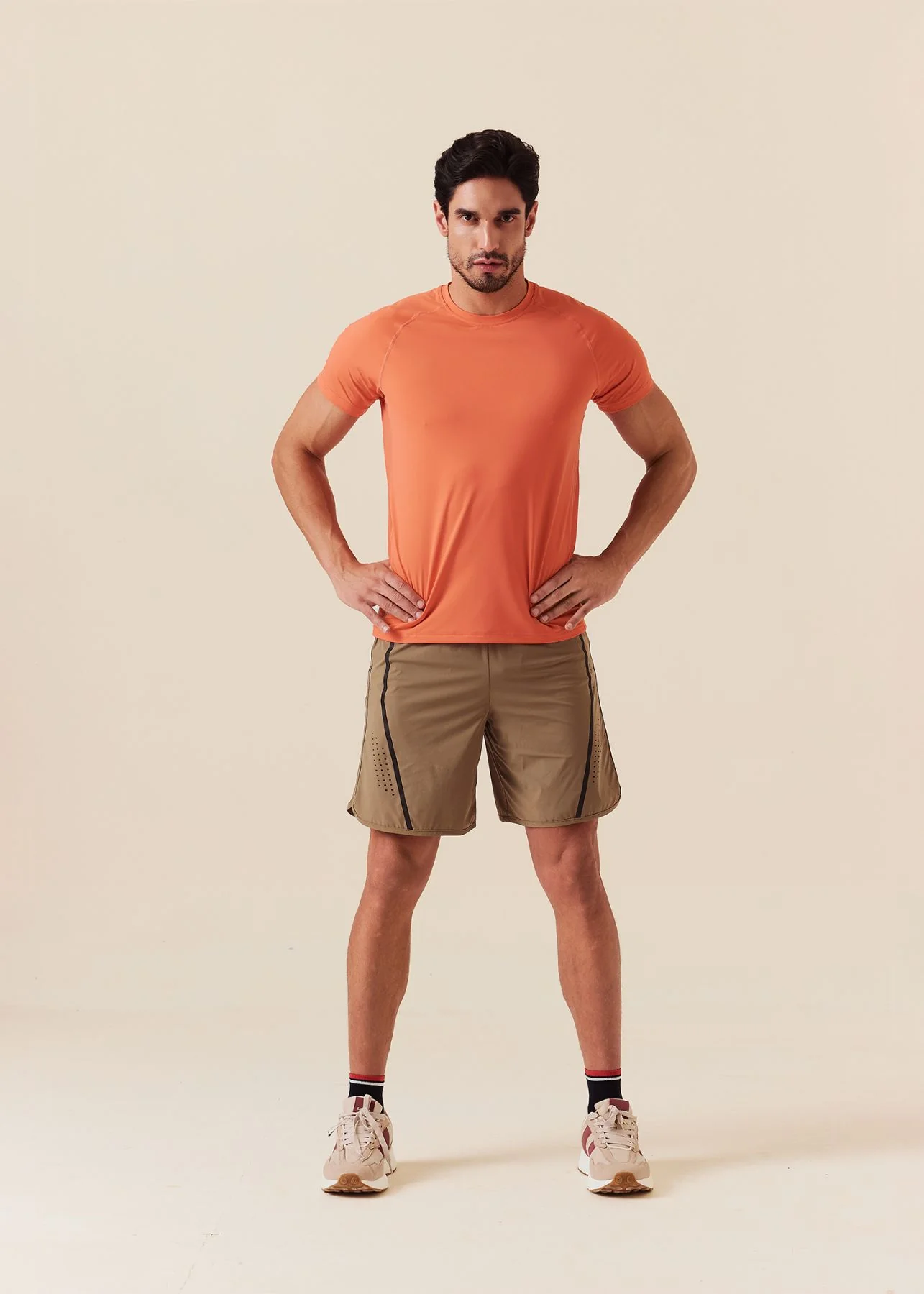 Men Breathable Active Shorts - Khaki - Image 2