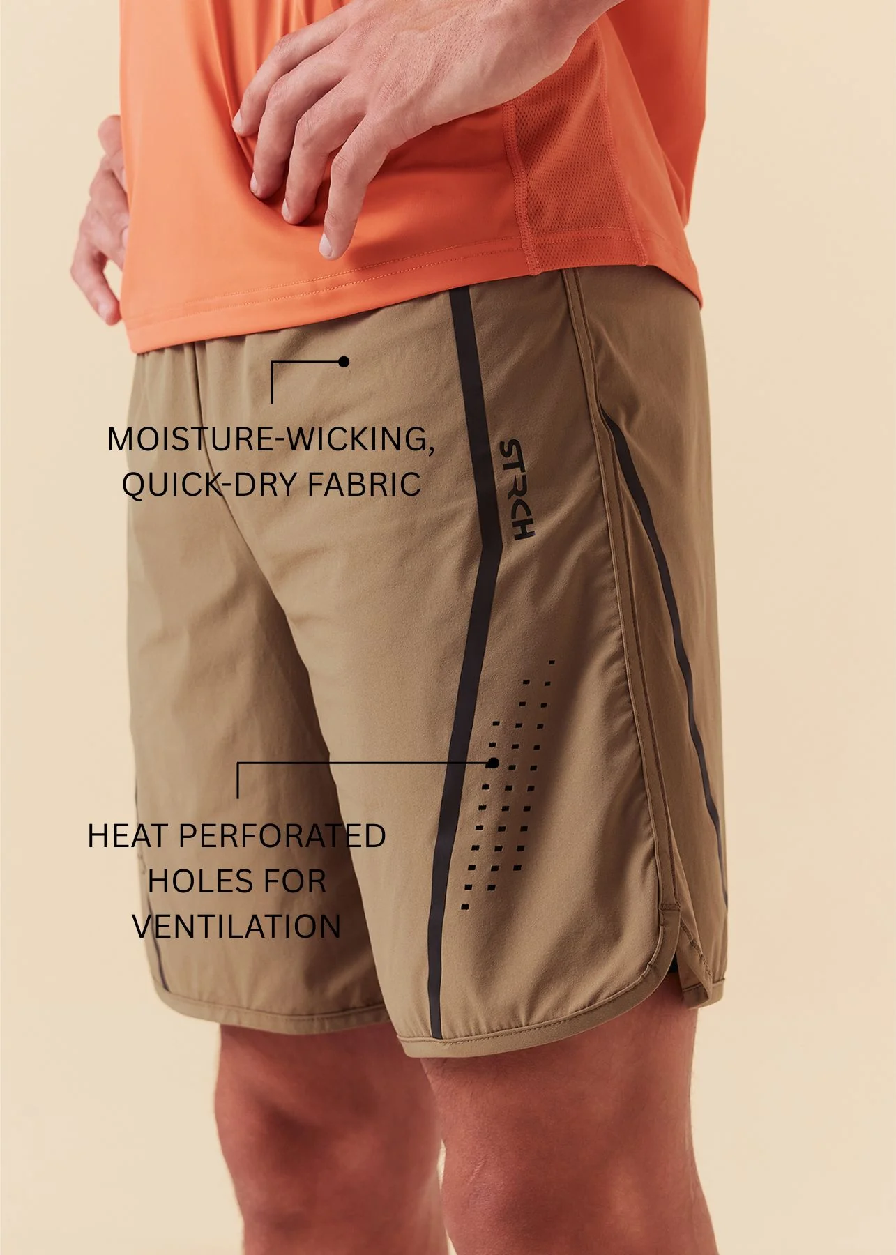 Men Breathable Active Shorts - Khaki - Image 3