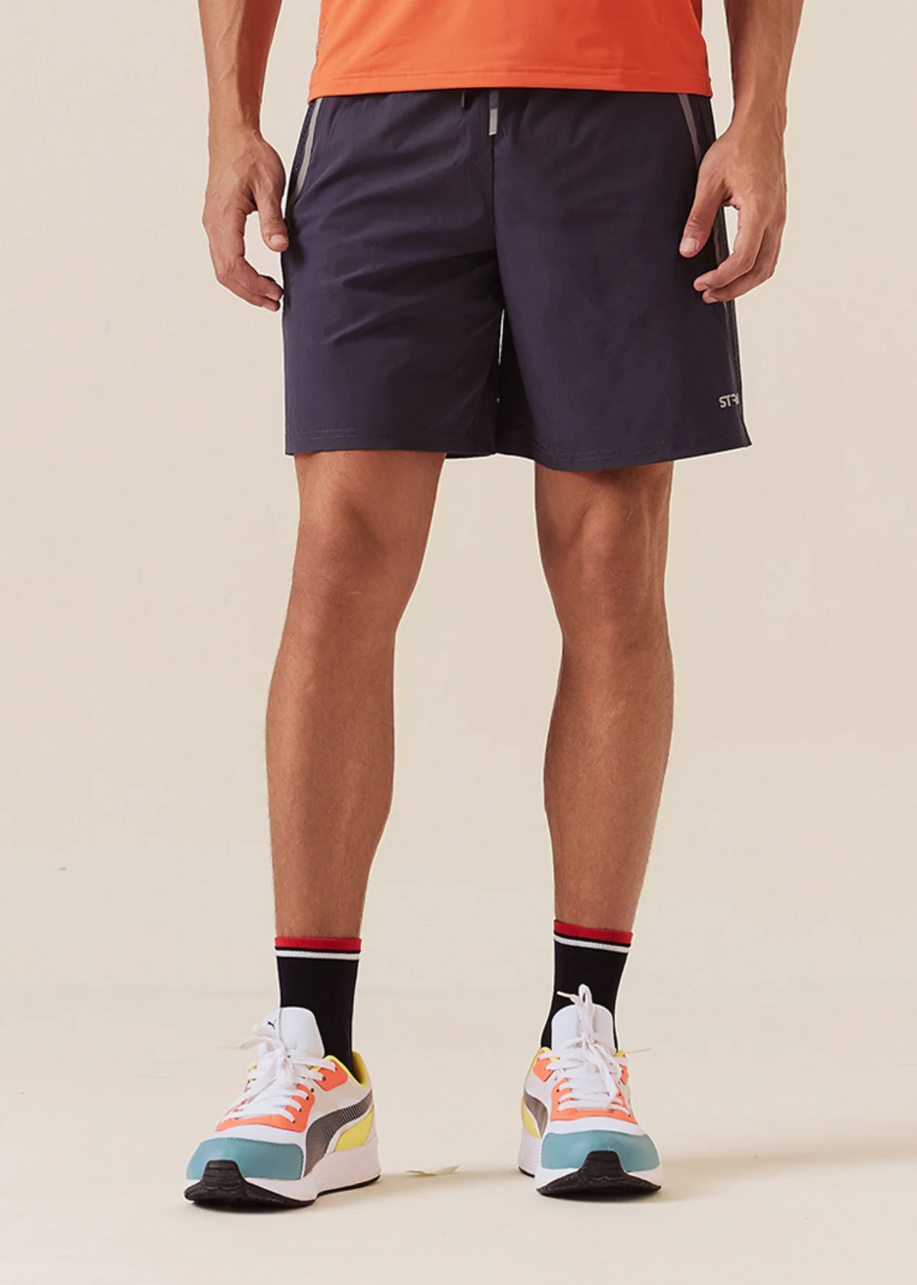 Men Dual Zip Pocket Shorts - Charcoal Blue
