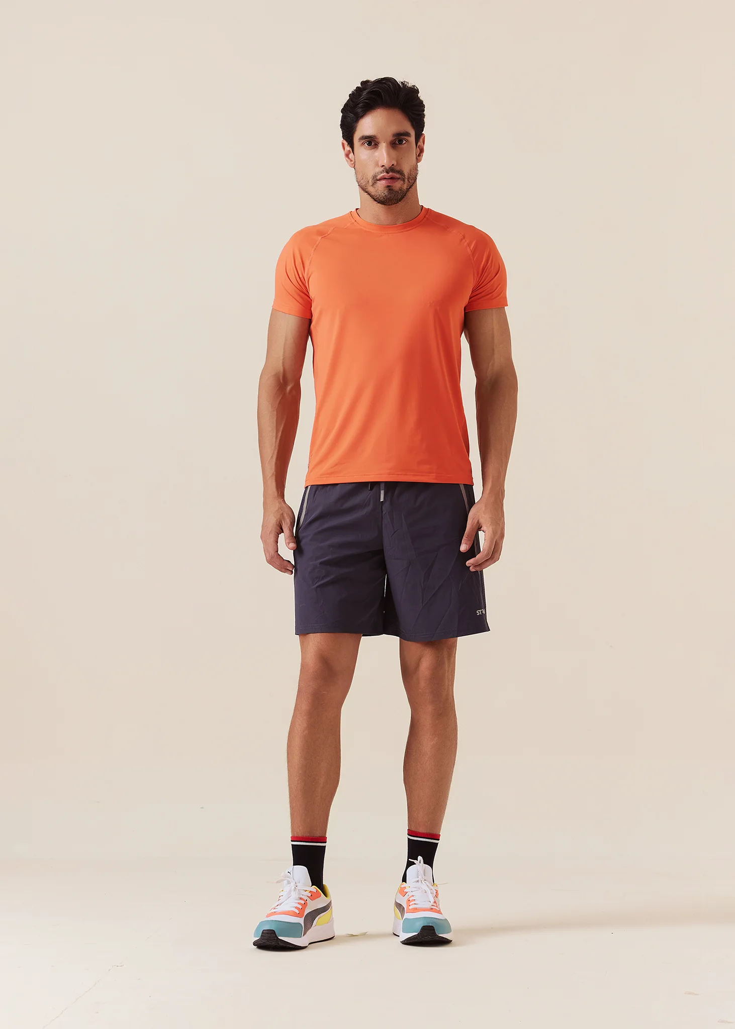 Men Dual Zip Pocket Shorts - Charcoal Blue - Image 2