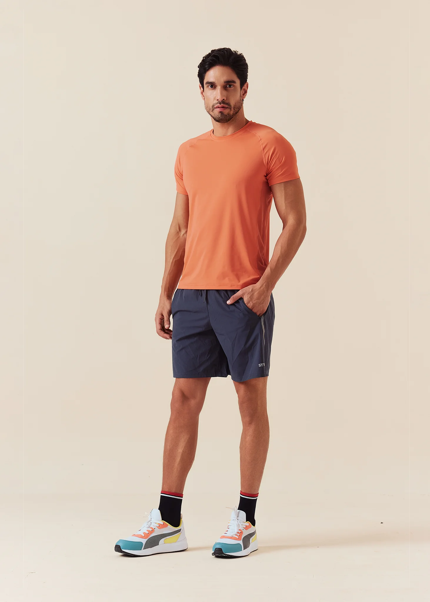 Men Dual Zip Pocket Shorts - Charcoal Blue - Image 5