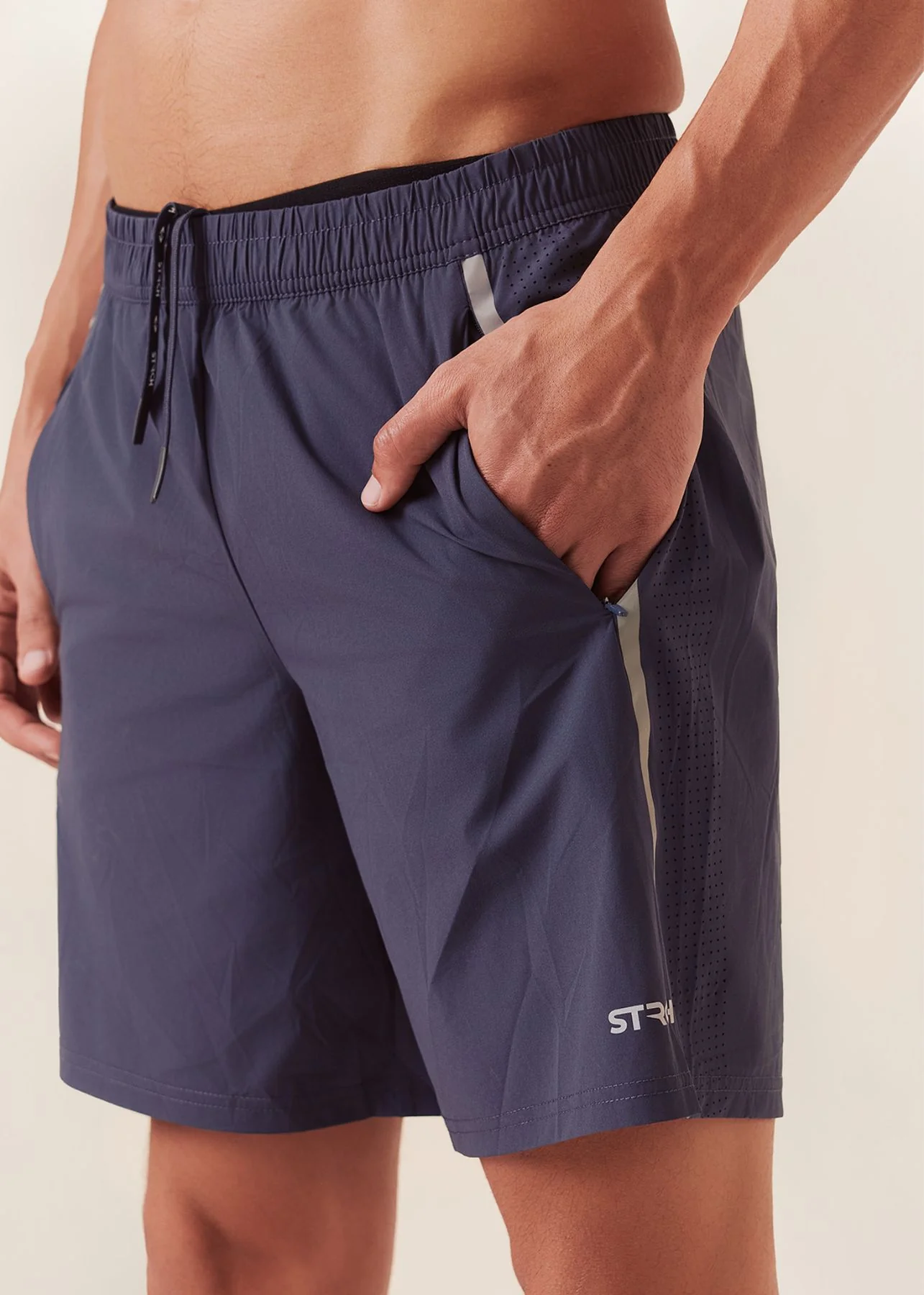 Men Dual Zip Pocket Shorts - Charcoal Blue - Image 6