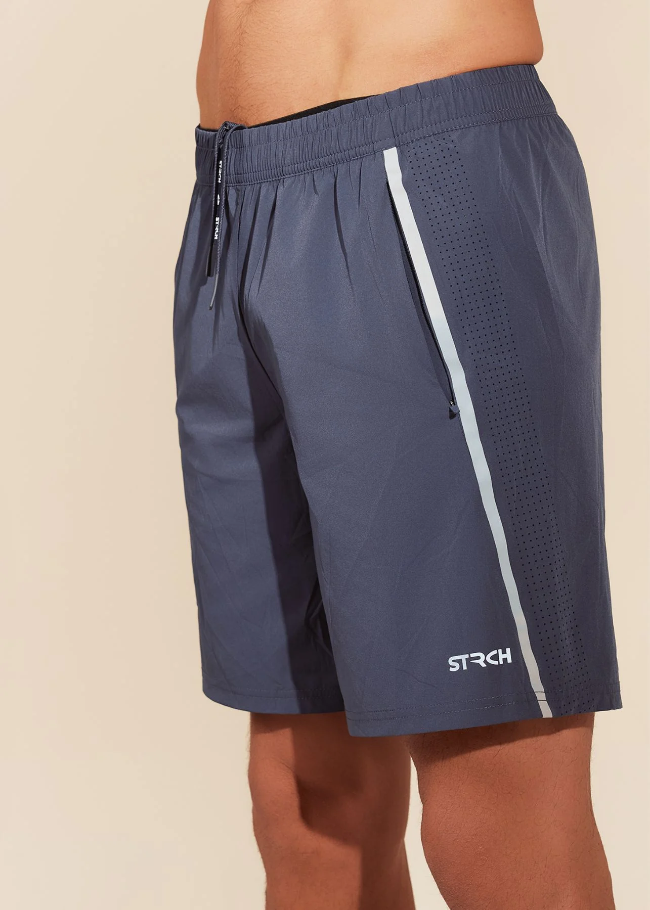 Men Dual Zip Pocket Shorts - Charcoal Blue - Image 7