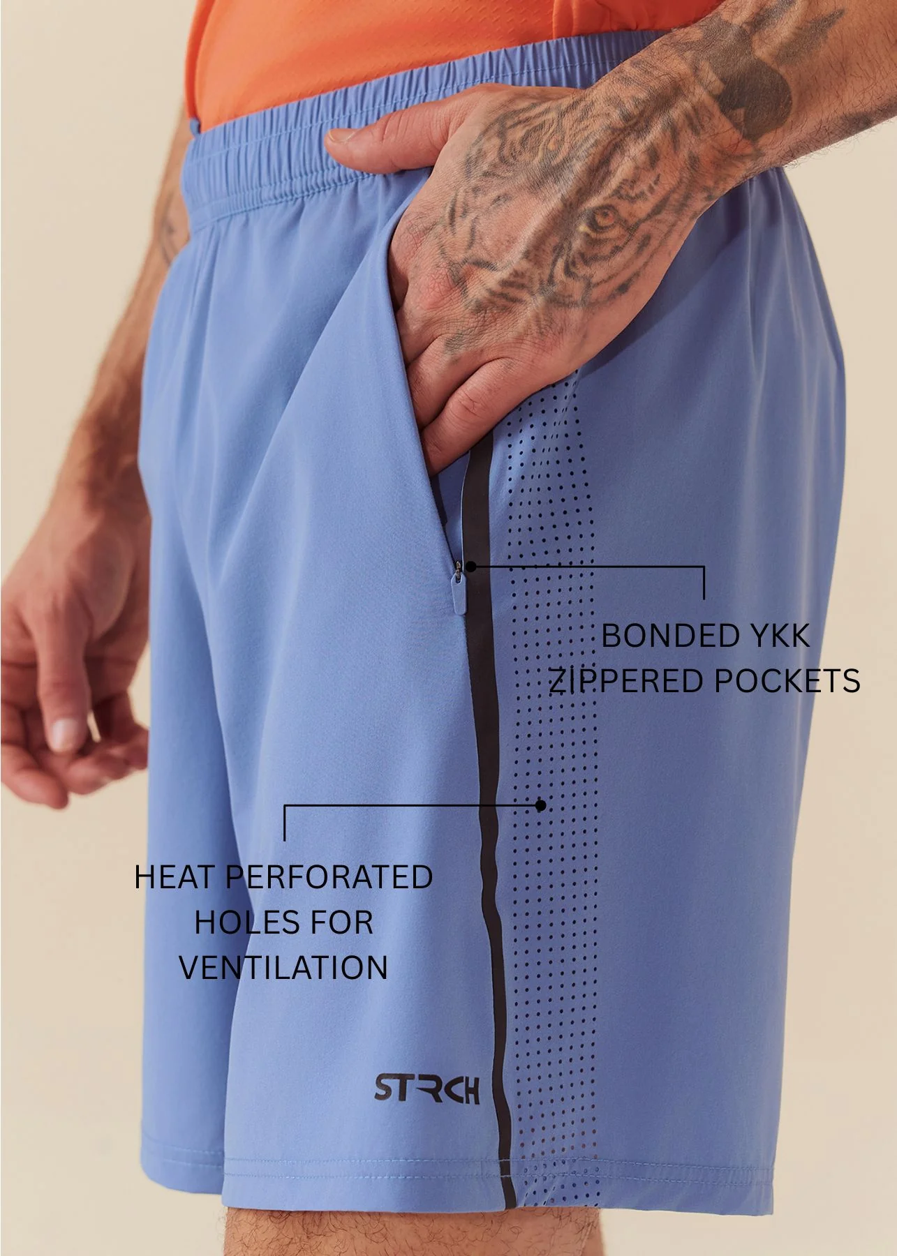 Men Dual Zip Pocket Shorts - Slate Blue - Image 3