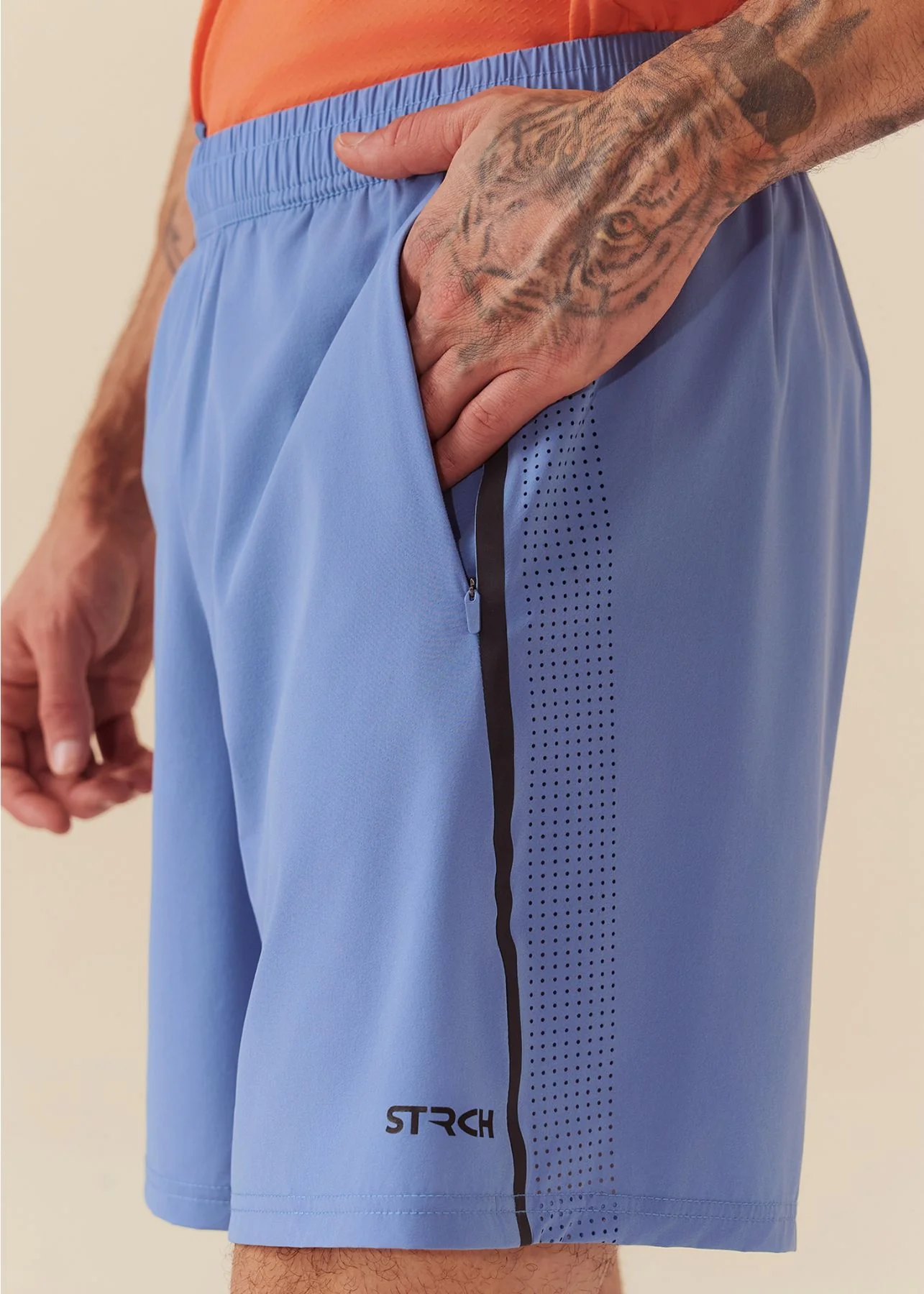 Men Dual Zip Pocket Shorts - Slate Blue - Image 6