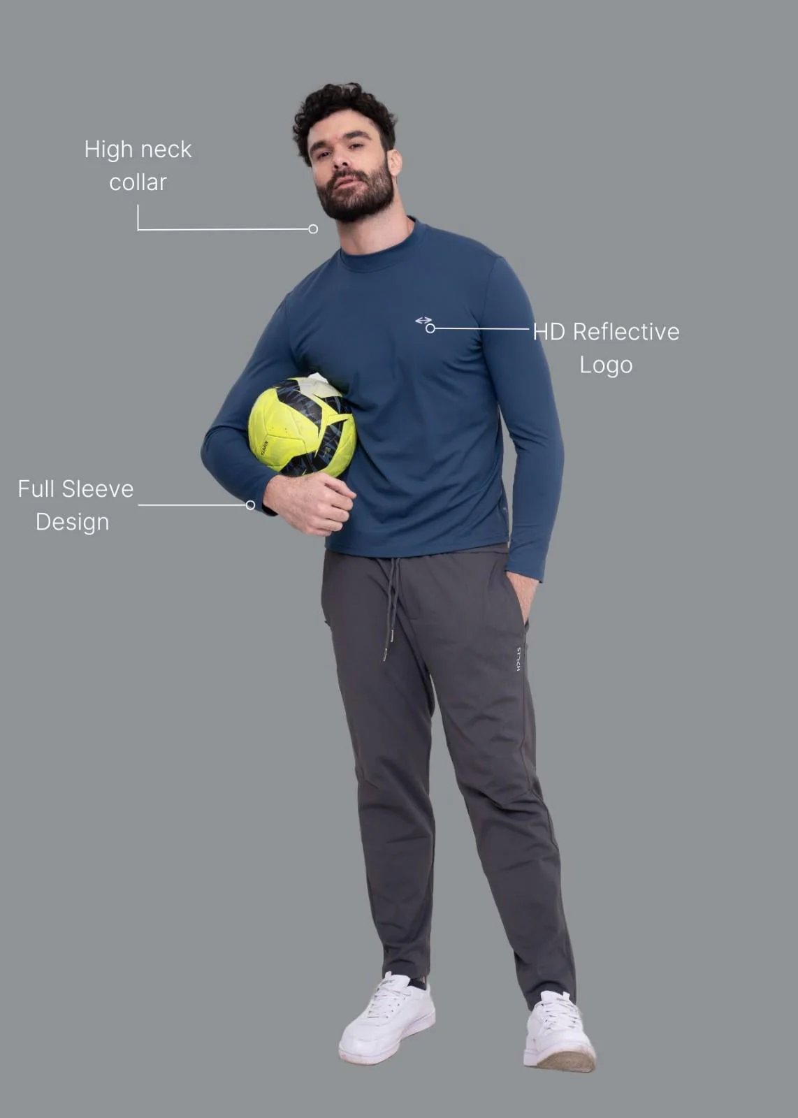 Men Gym Tshirt With Stand Collar Blue Wing Teal - Image 2