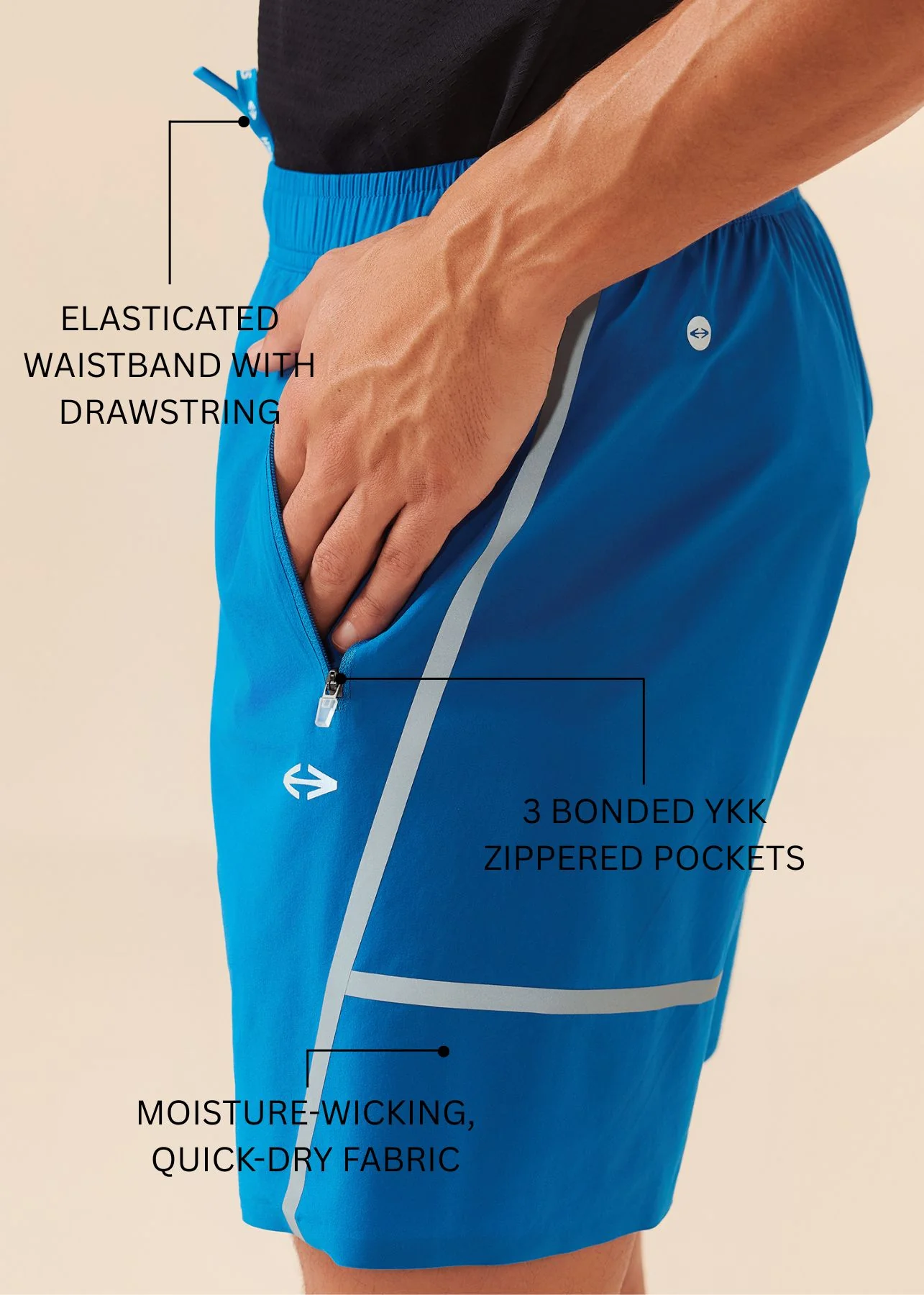 Men Multi-Pocket Gym Shorts - Royal Blue - Image 3