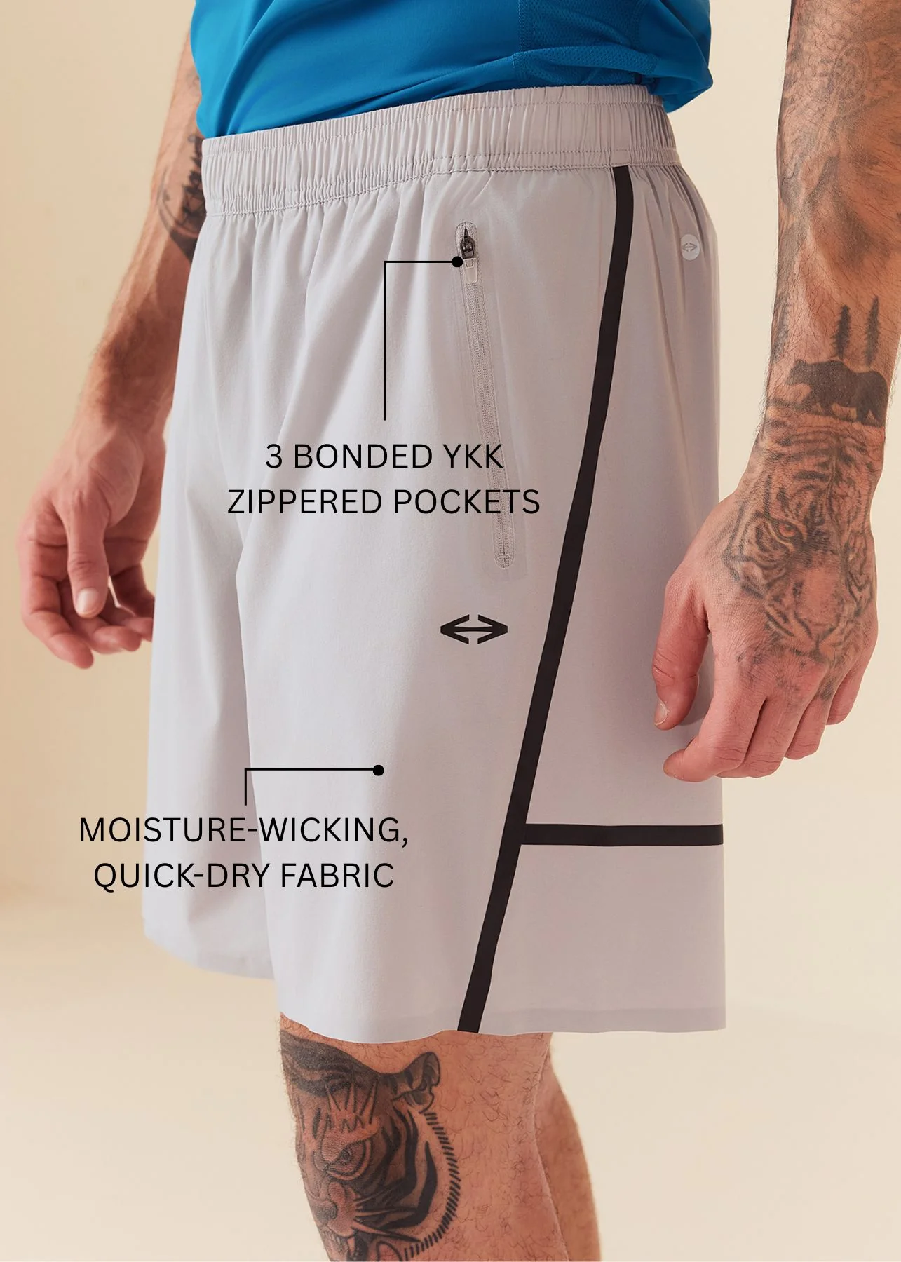 Men Multi-Pocket Gym Shorts - Ultimate Grey - Image 3