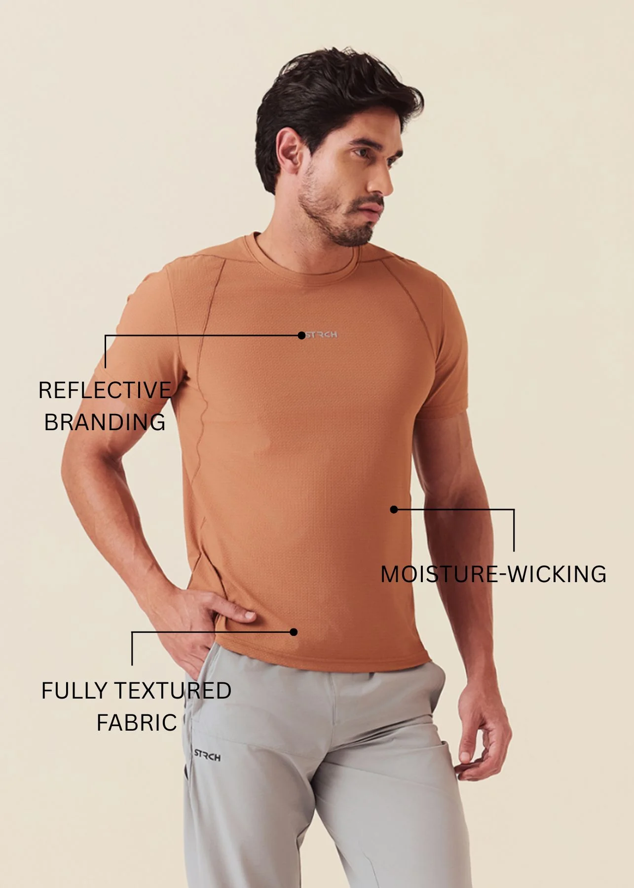 Men Pro Fit Gym T-Shirt - Mocha Mousse - Image 3