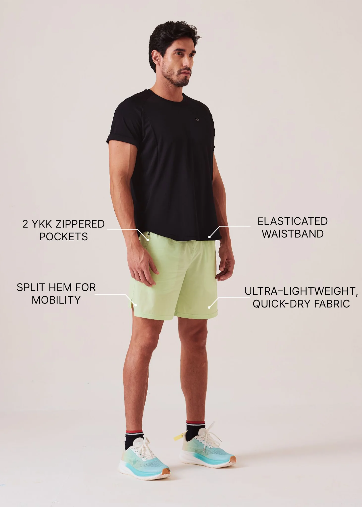 Men Quick-Dry Training Shorts - Soft Lime - Image 3