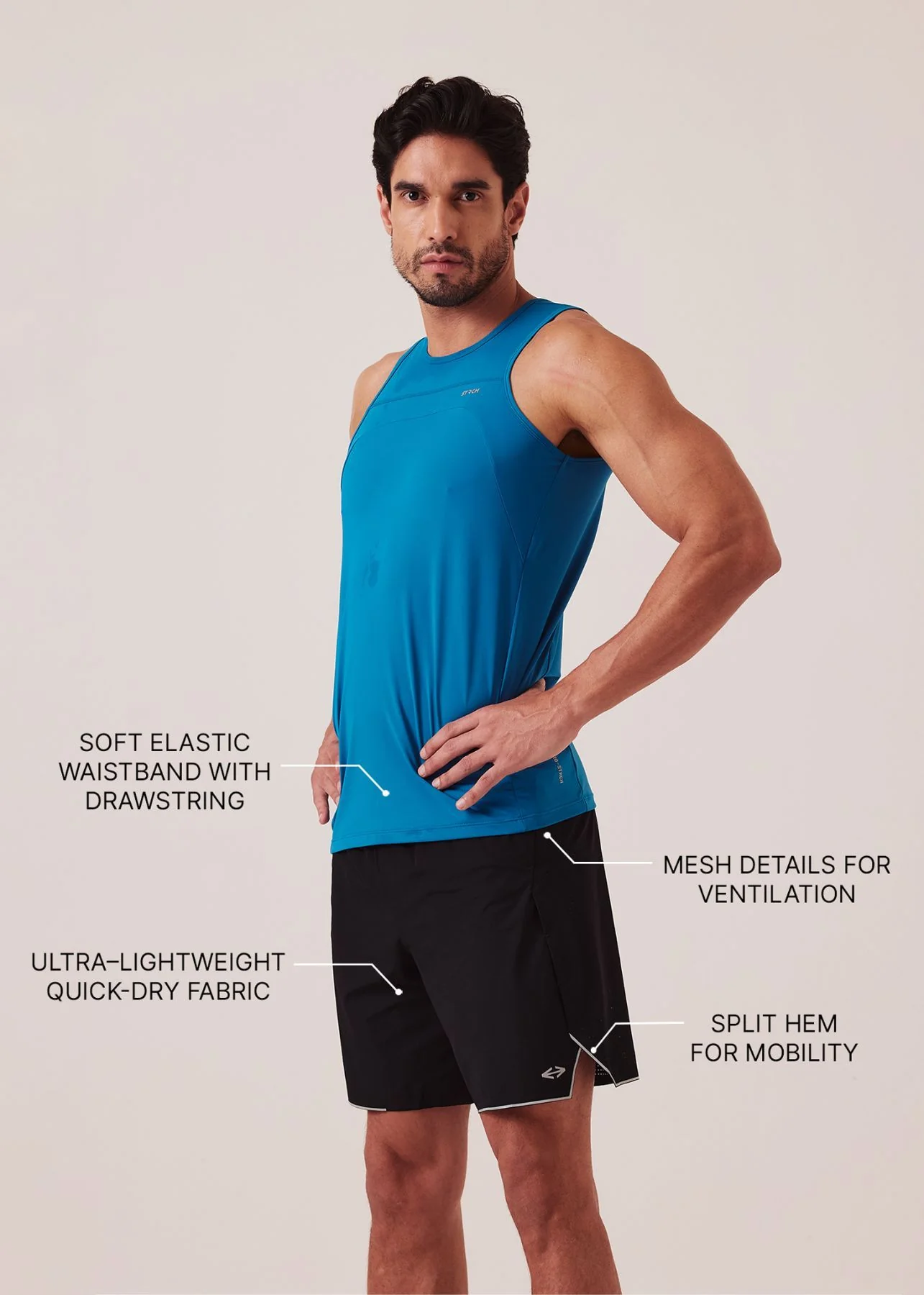 Men Split Hem Gym Shorts - Jet Black - Image 3
