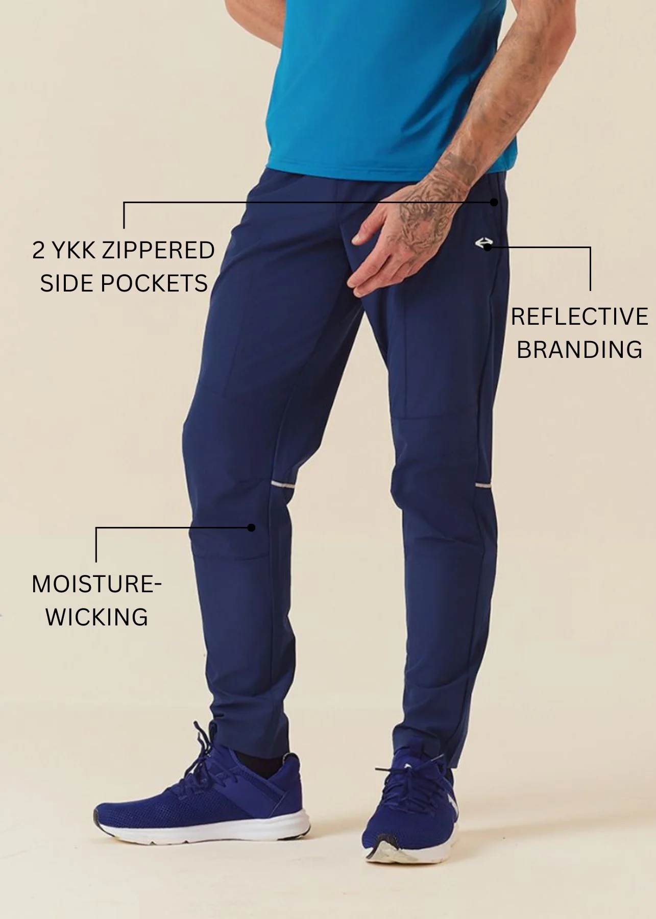 Men Zipper Pocket Workout Pants - Estate Blue - Image 3
