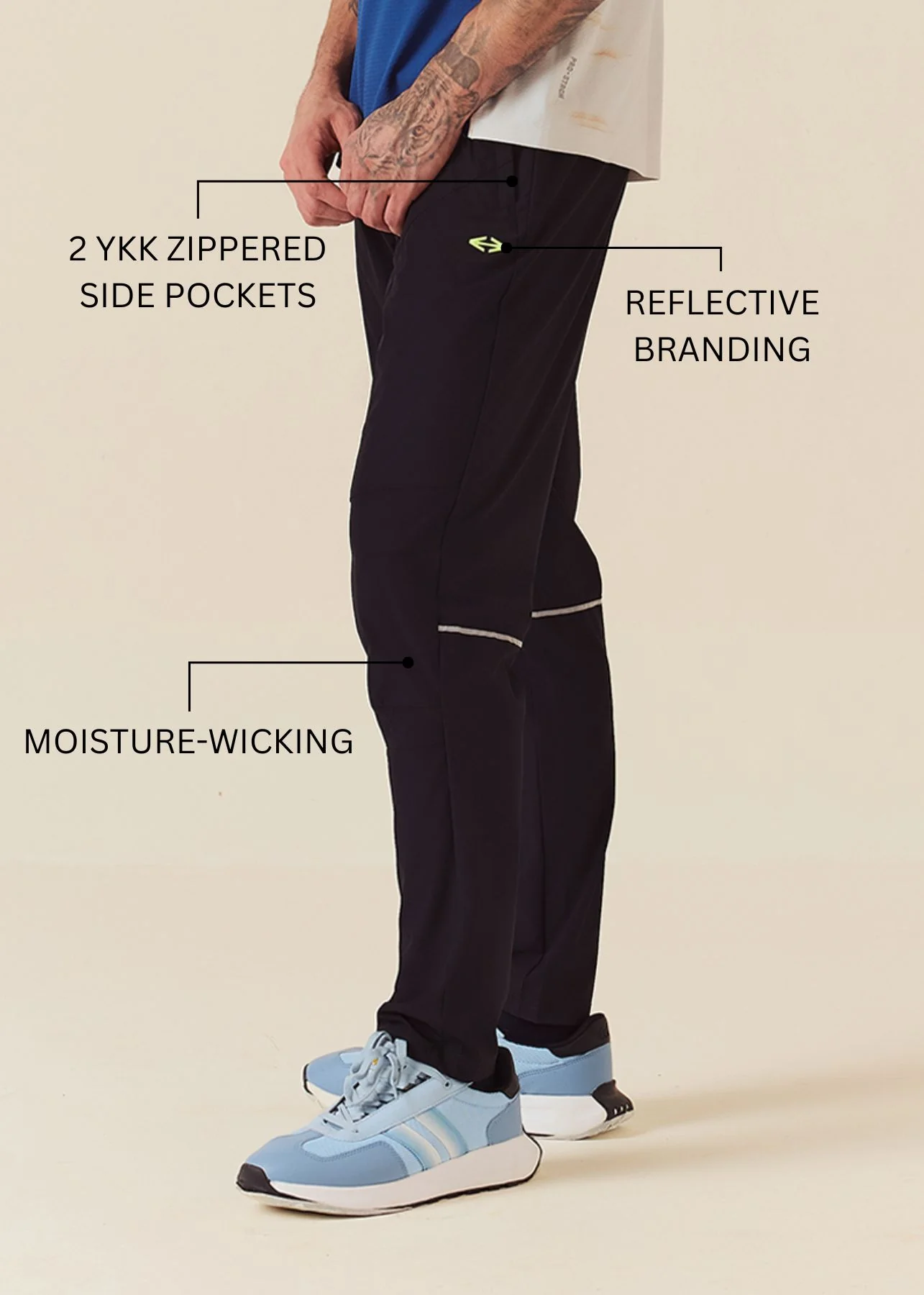 Men Zipper Pocket Workout Pants - Jet Black - Image 3