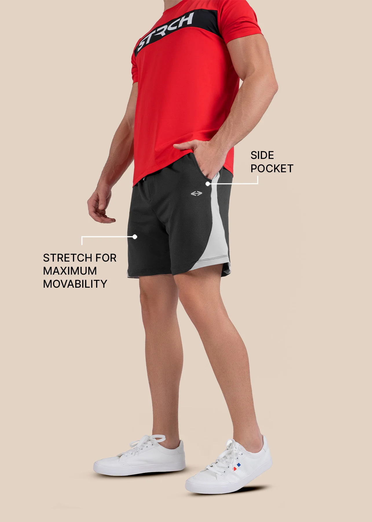 Mens Performance Zip Shorts - Black - Image 3