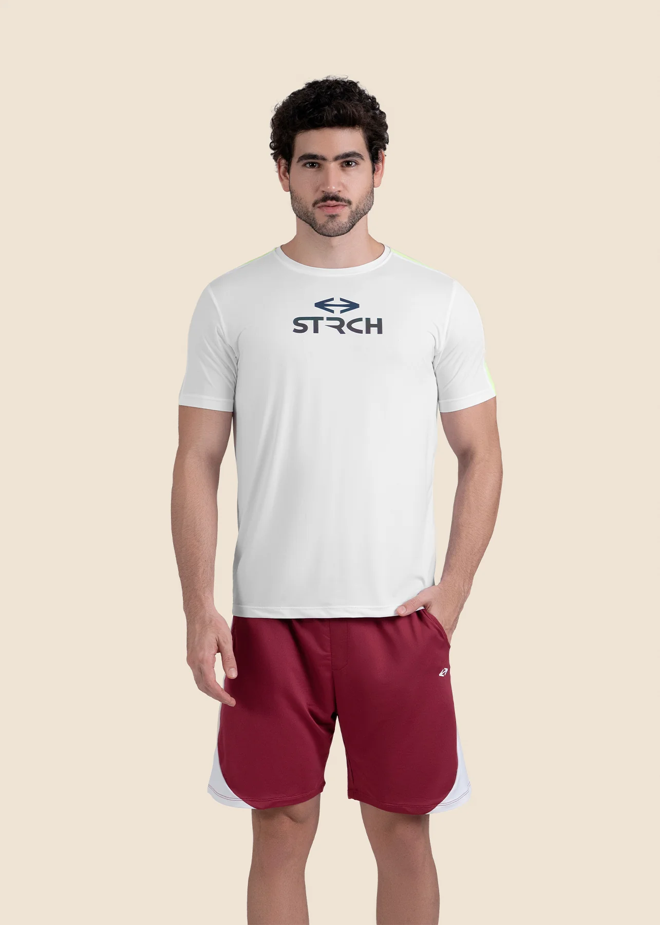 Men Zippered Gym Shorts - Maroon - Image 2