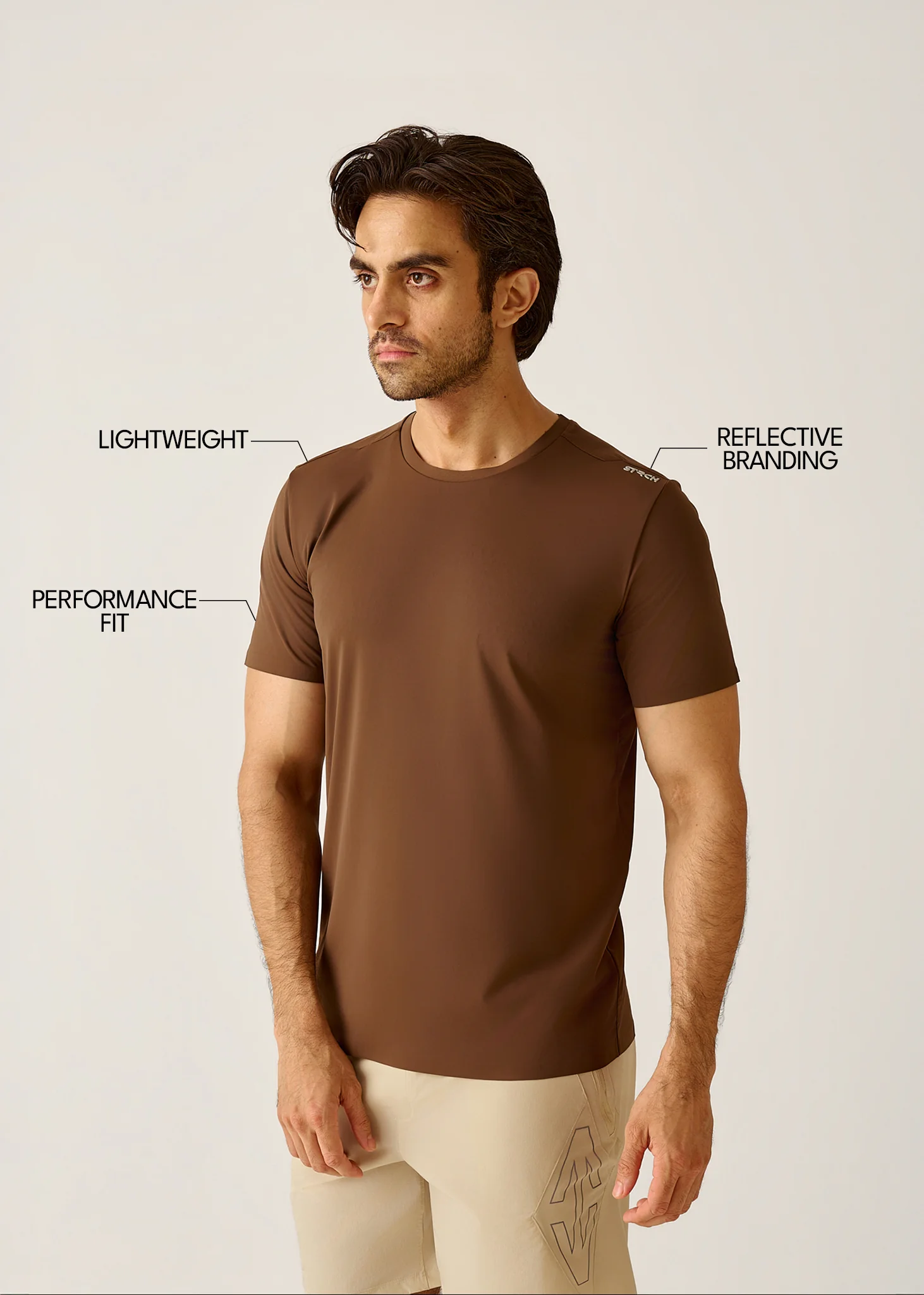 STRCHFLEX Active Core Tee Shirt - Mocha Brown - Image 3