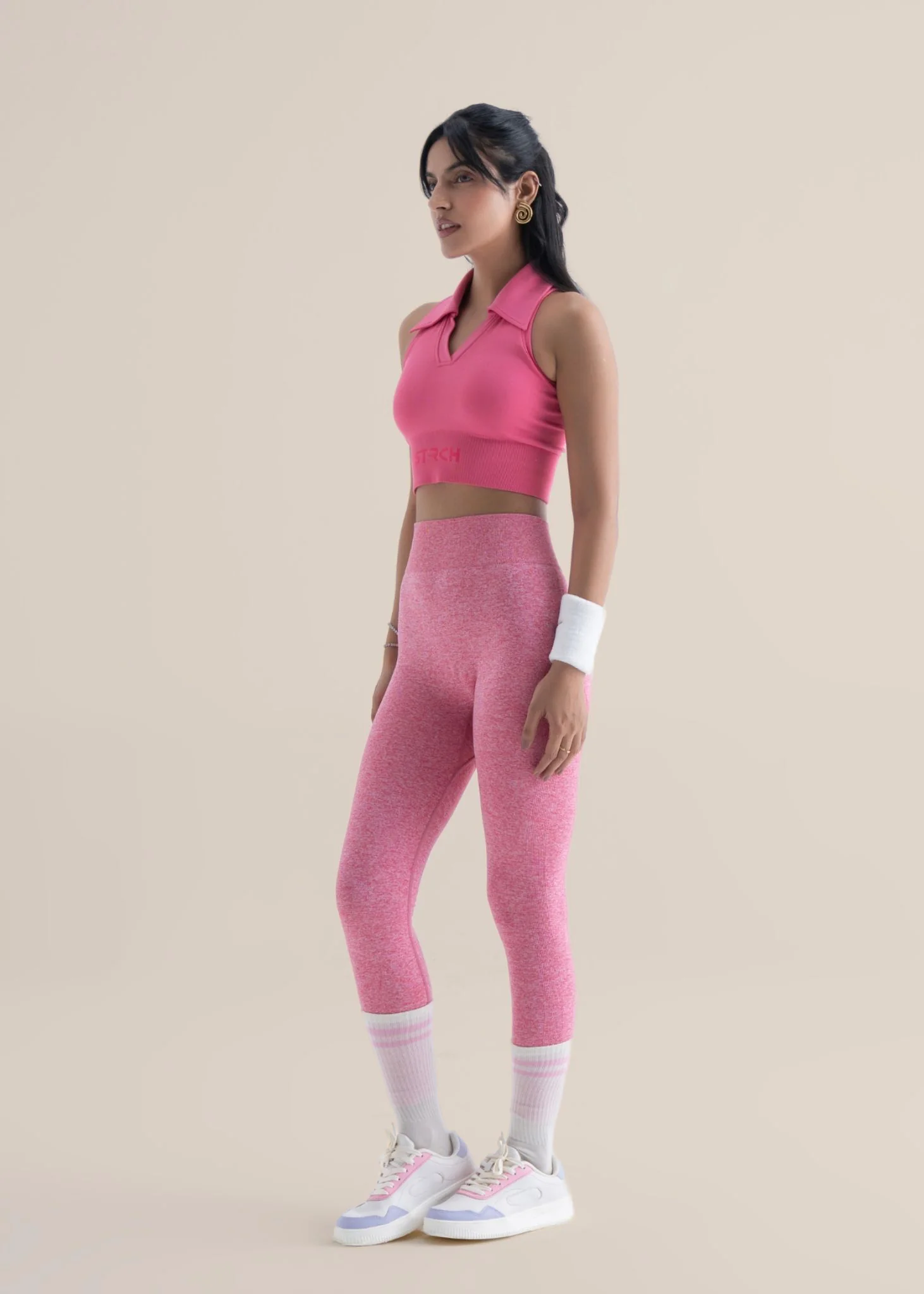Seamless Polo Crop Tee - Flare Pink - Image 5