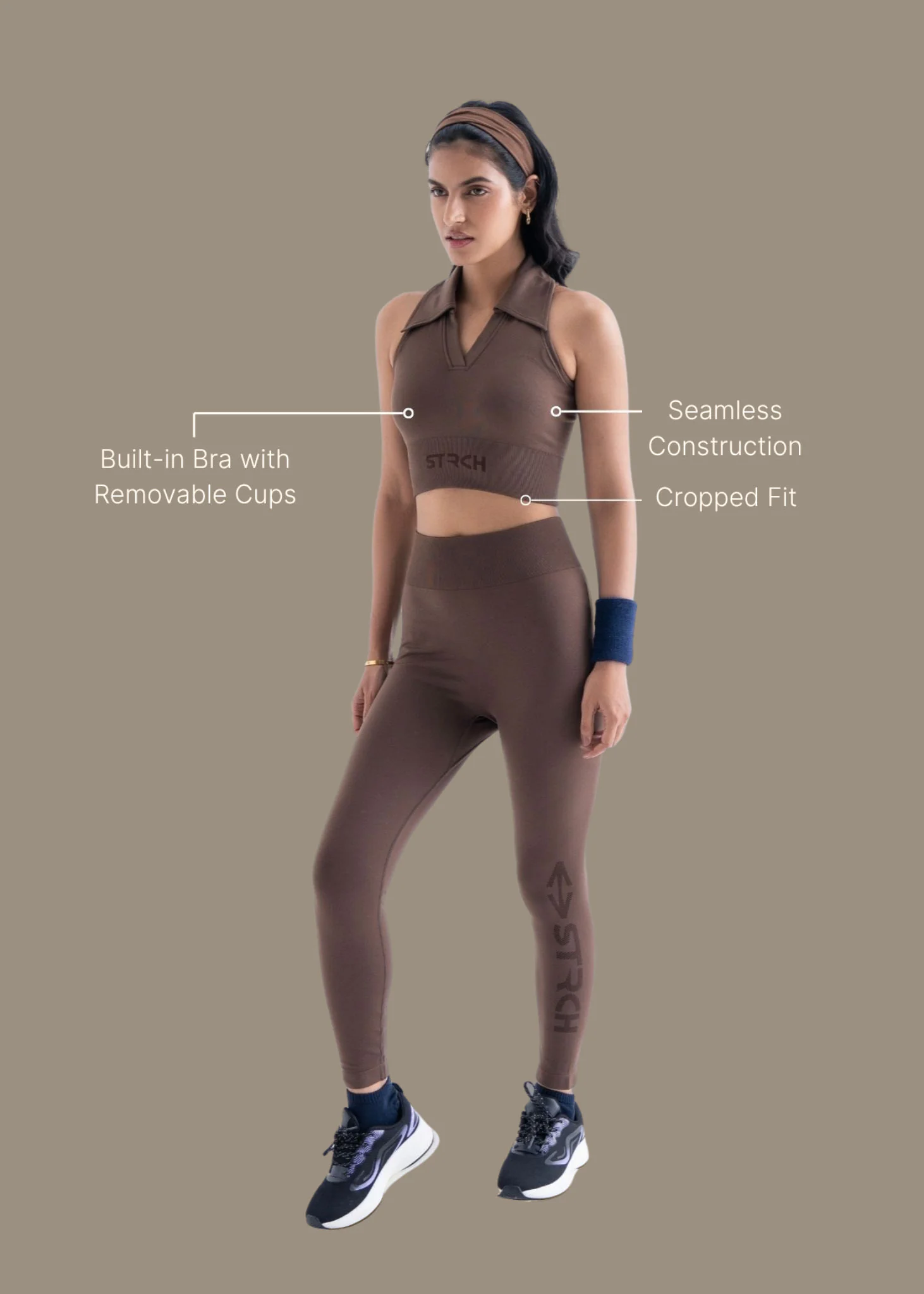 Seamless Polo Crop Tee - Mocha Brown - Image 3