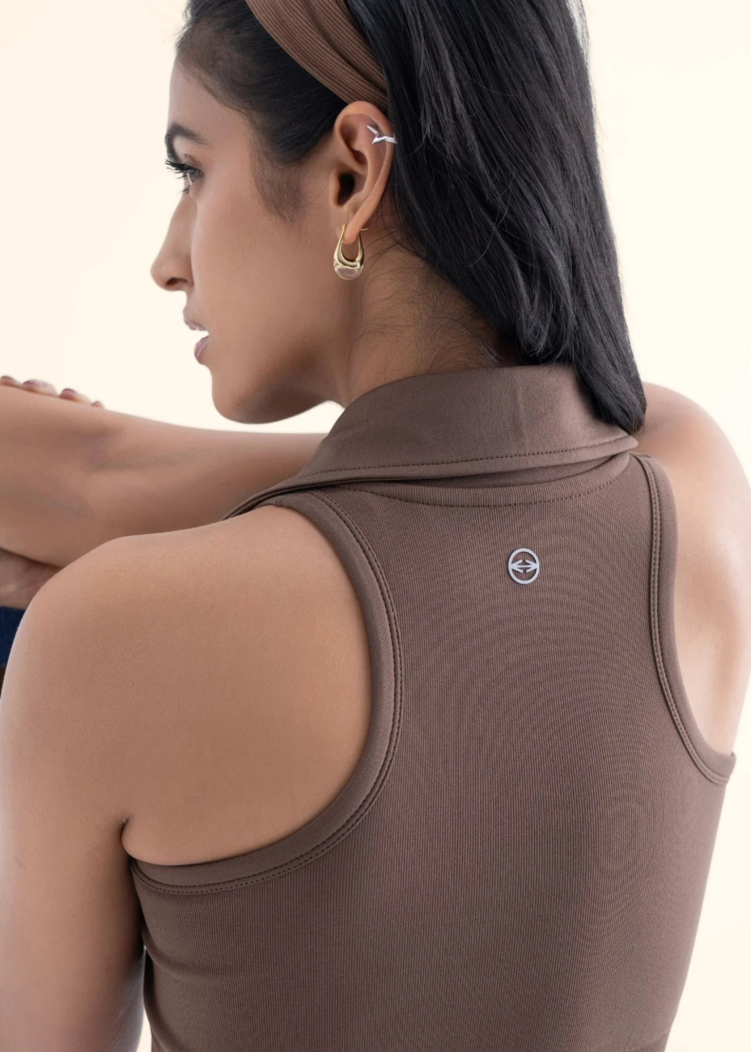 Seamless Polo Crop Tee - Mocha Brown - Image 5