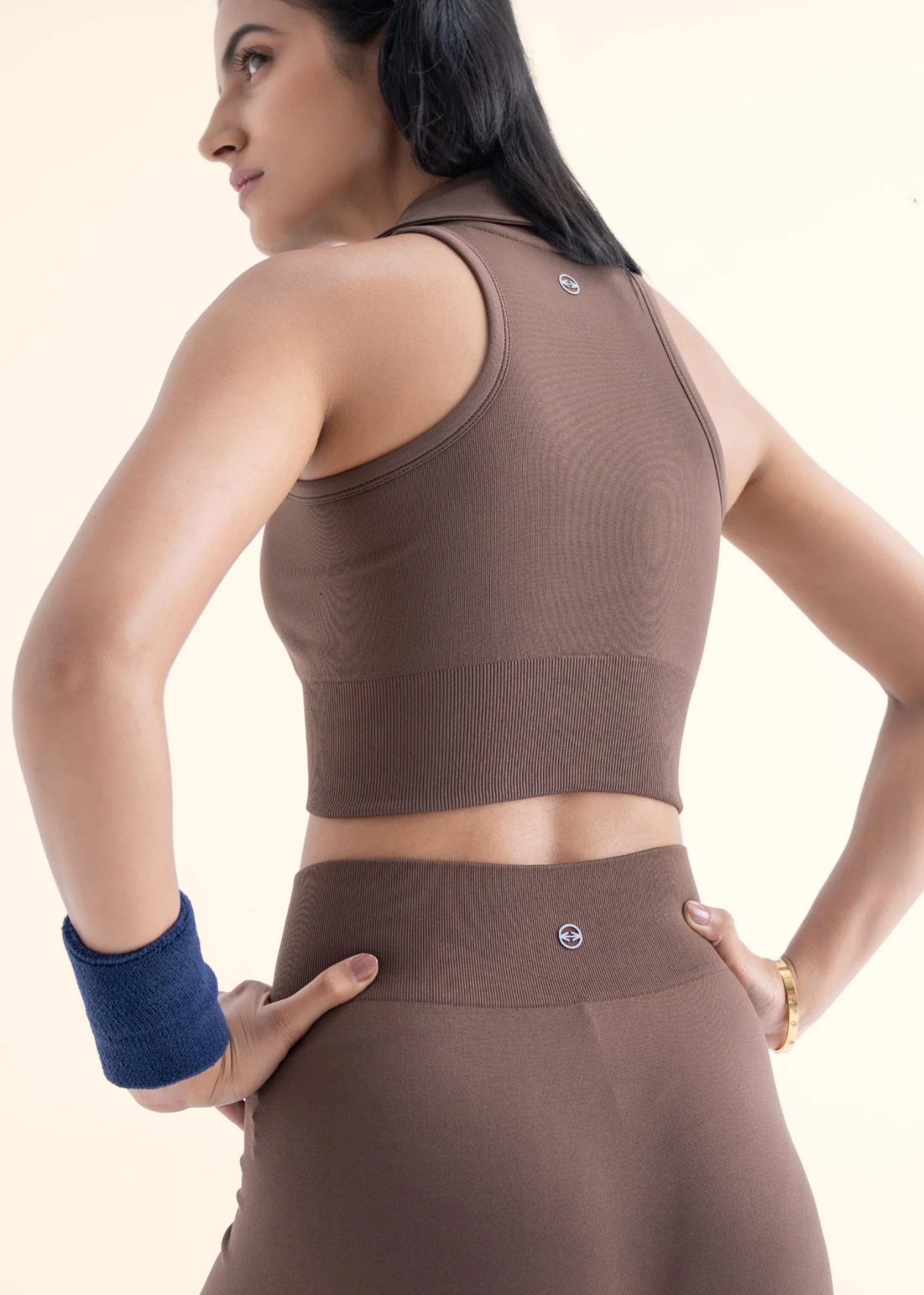 Seamless Polo Crop Tee - Mocha Brown - Image 6