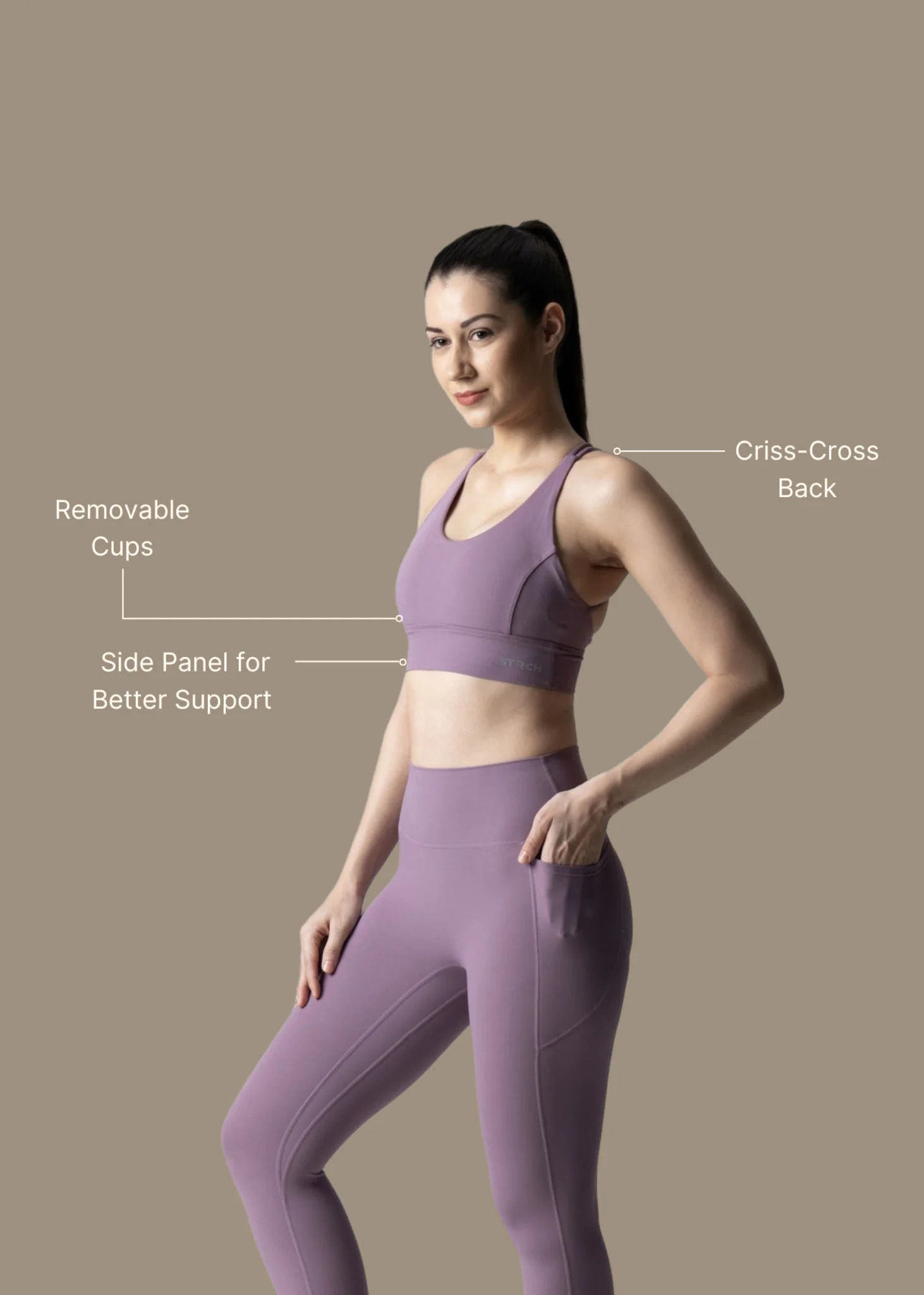Women Criss Cross Gym Sports Bra - Blue Lilac - Image 3
