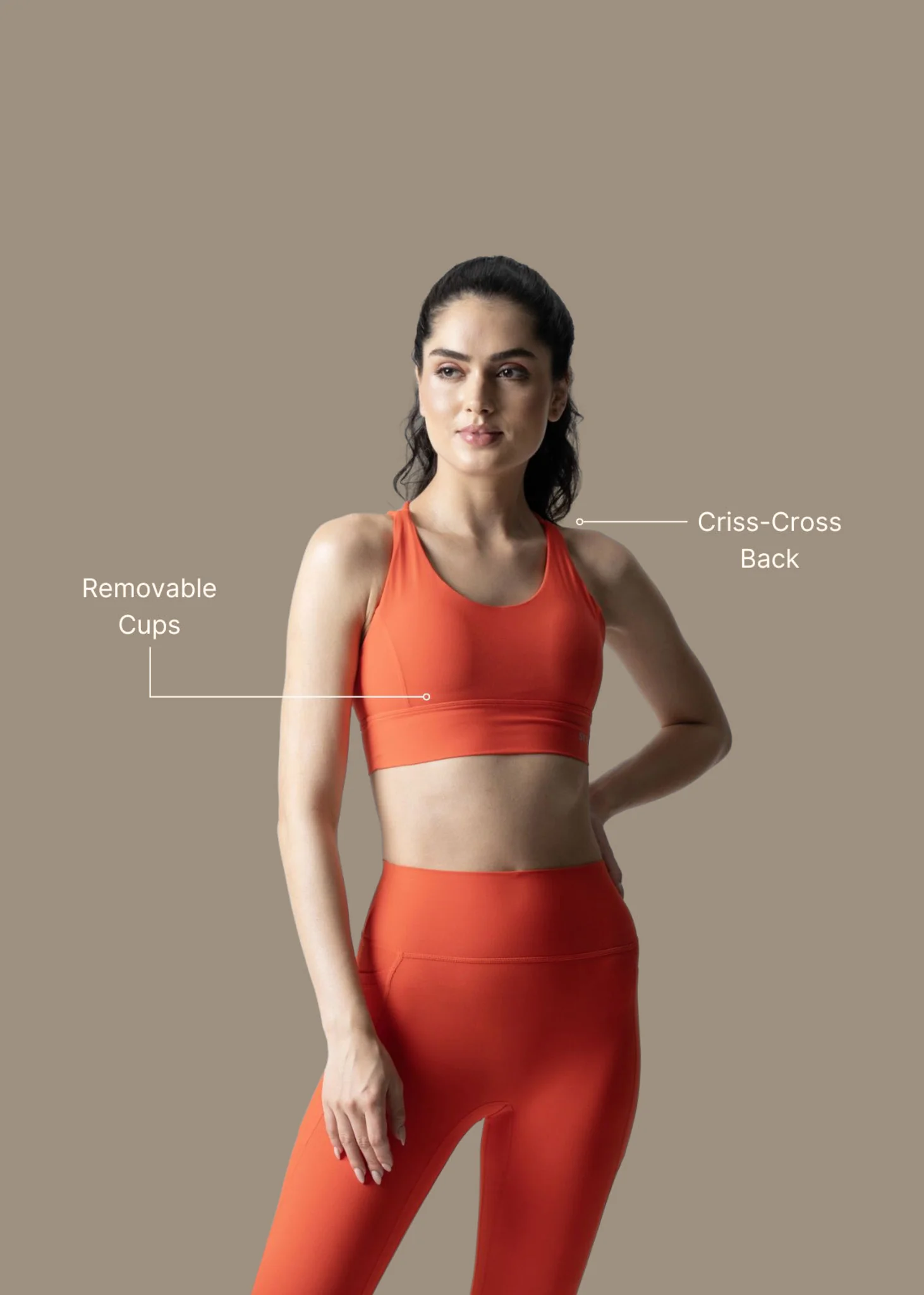 Women Criss Cross Gym Sports Bra - Orange - Image 3