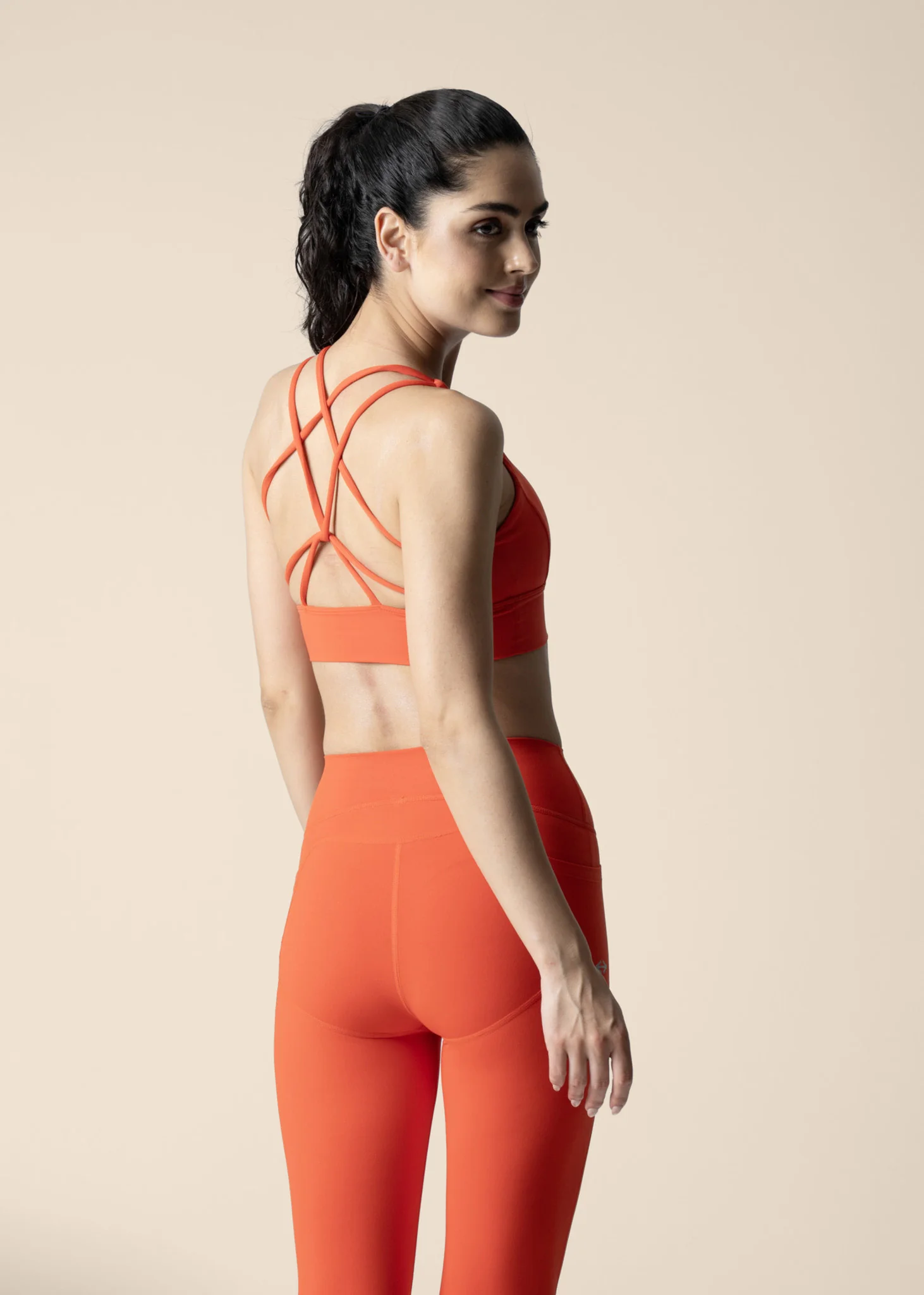 Women Criss Cross Gym Sports Bra - Orange - Image 4