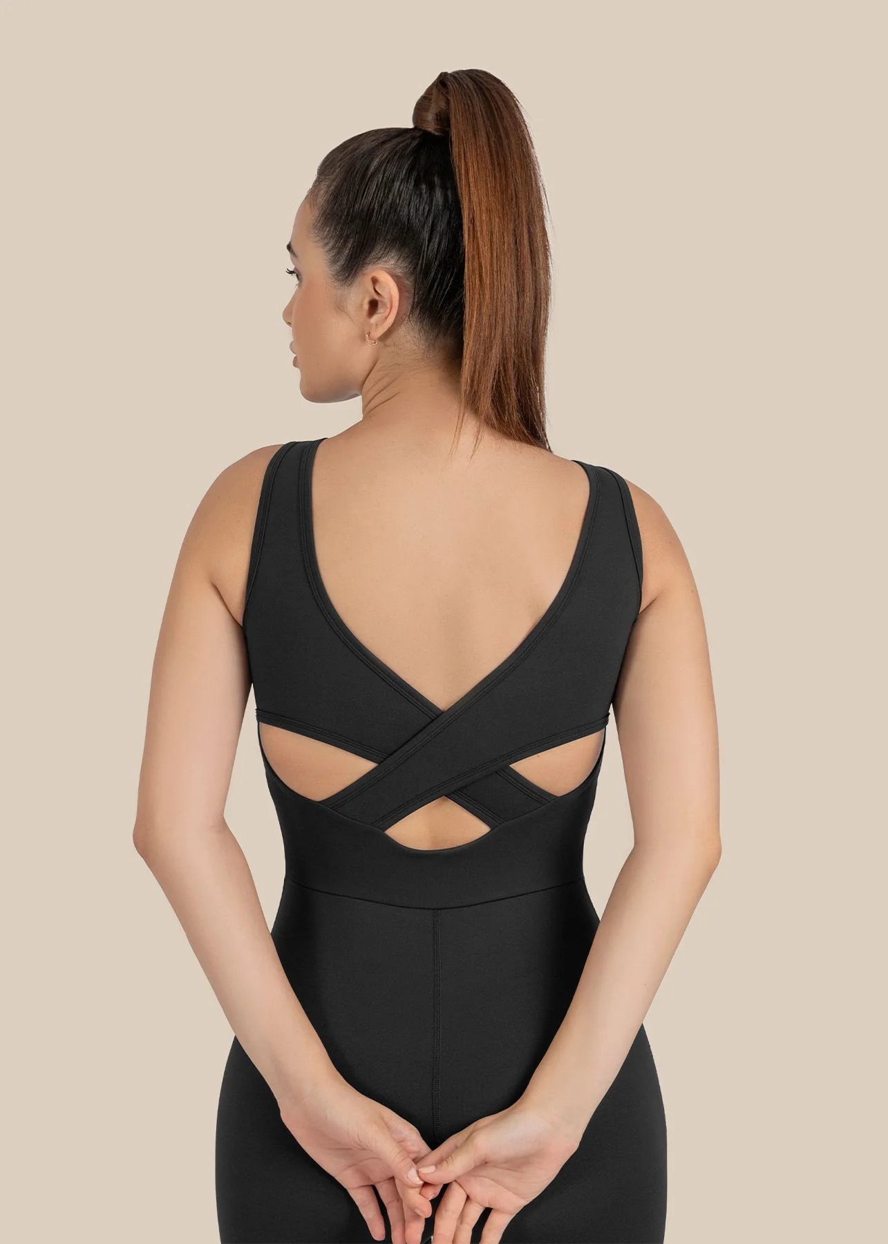 Women Cross Back Jumpsuit - Black - Image 9