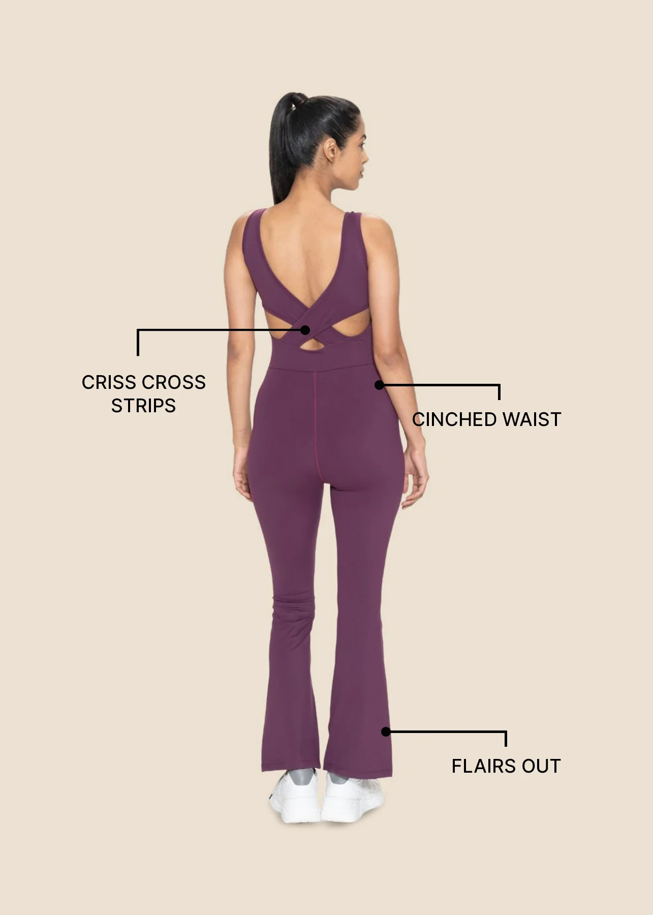 MWomen Cross Back Jumpsuit - Wine - Image 3