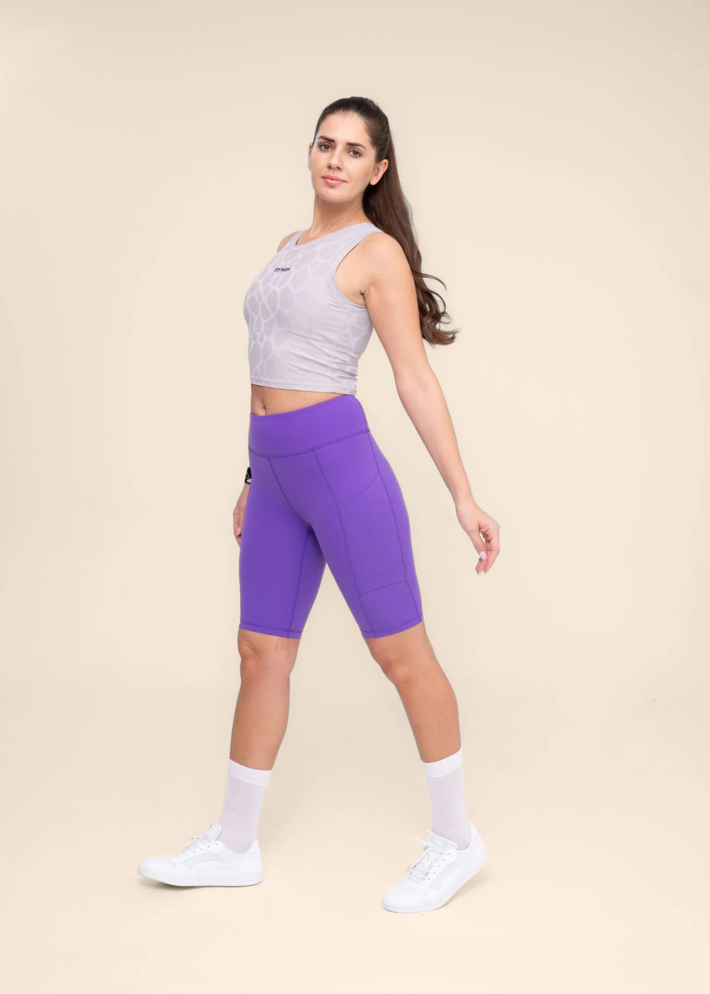 Women Dual Pocket Sports Shorts - Electric Violet - Image 2