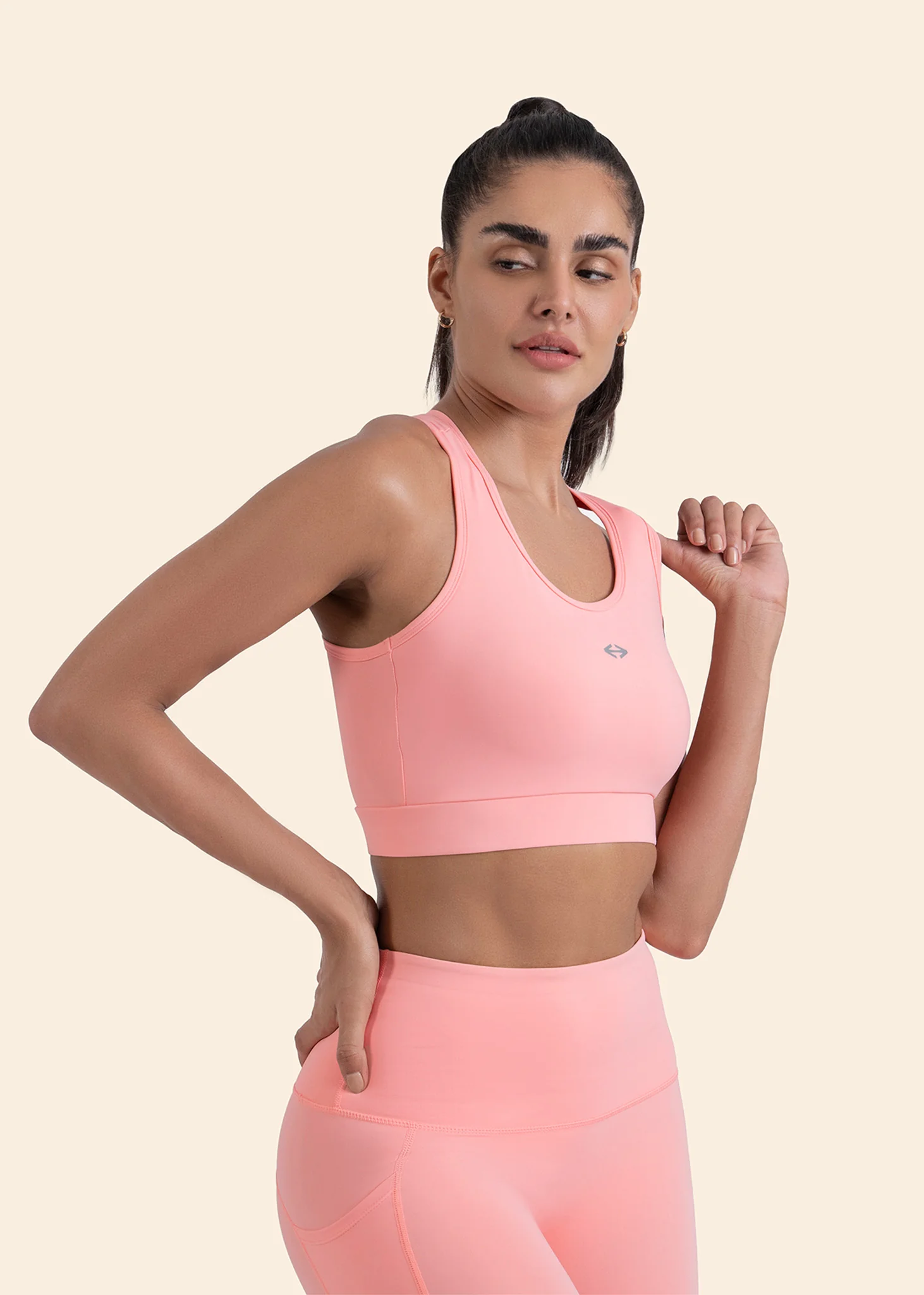 High Impact Basic Workout Sports Bra - Peach - Image 4