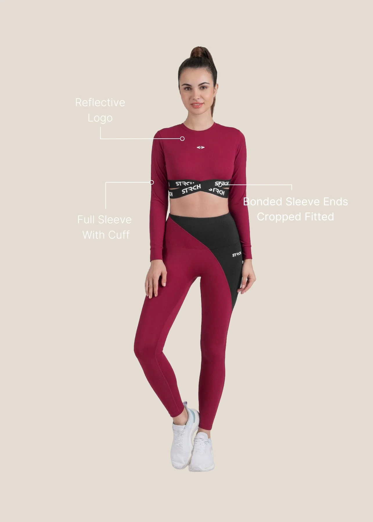 StrchFlex Sculpted Training Crop Top - Maroon - Image 3