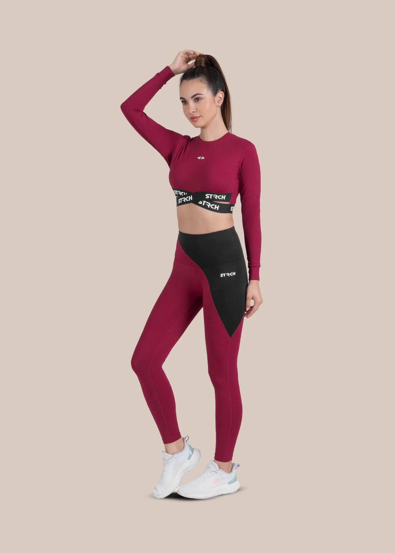 StrchFlex Sculpted Training Crop Top - Maroon - Image 4