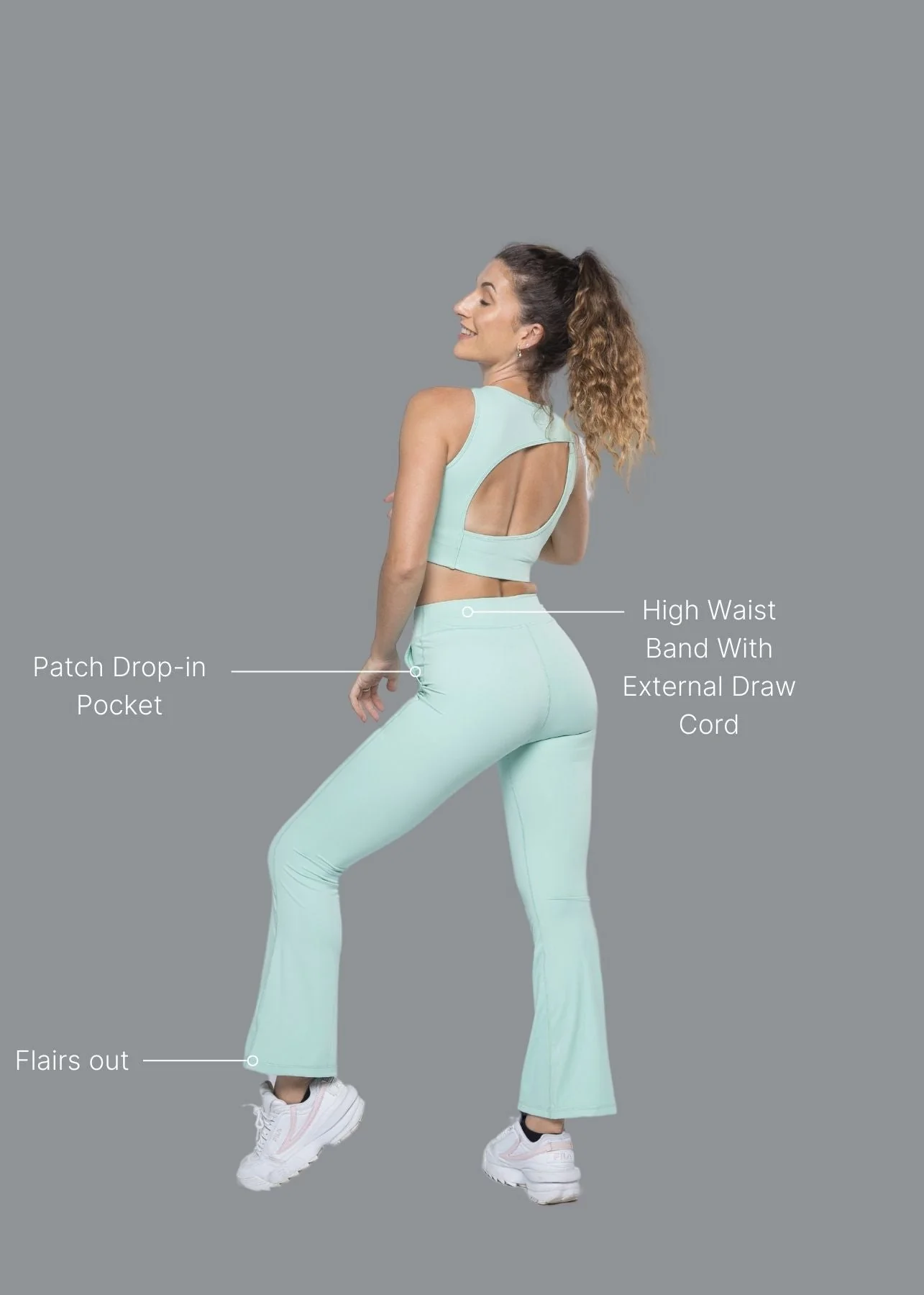 Women Gym Flare Pants - Mint Green - Image 2