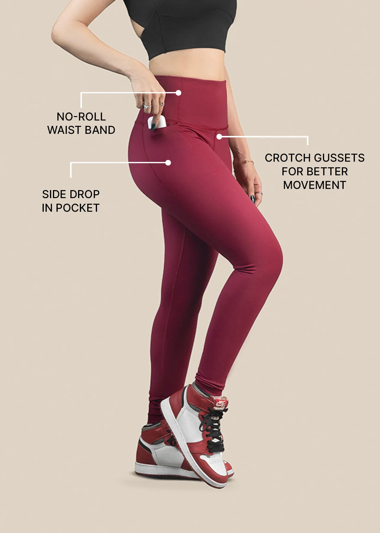 Women Gym To Yoga High Waist Leggings - Maroon - Image 3