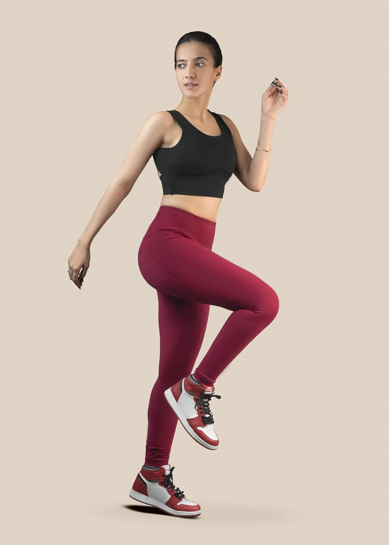 Women Gym To Yoga High Waist Leggings - Maroon - Image 4