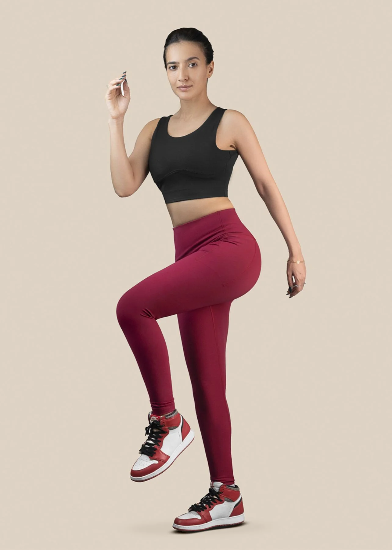 Women Gym To Yoga High Waist Leggings - Maroon - Image 5