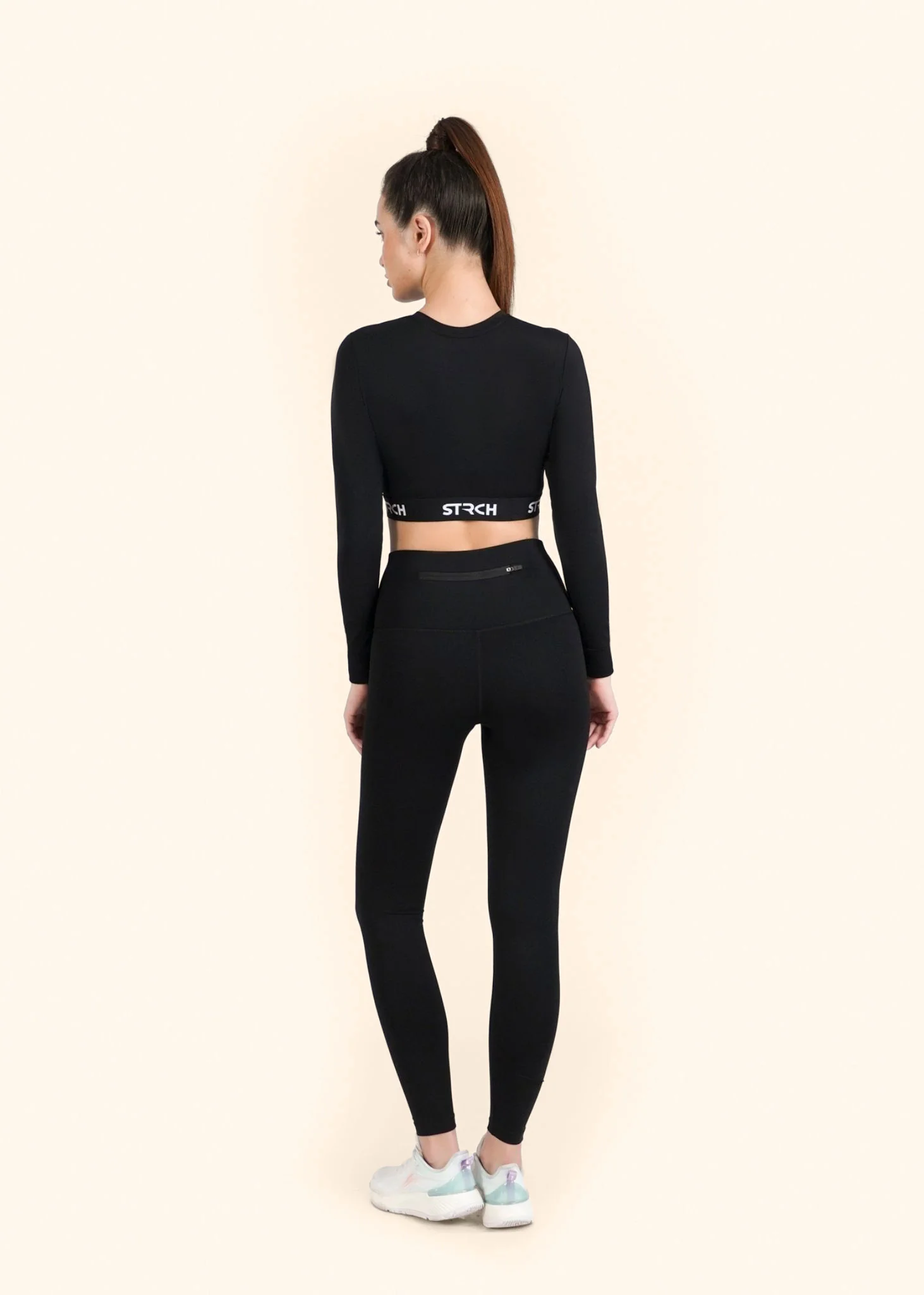 Criss-cross wasitband Leggings - Black - Image 6