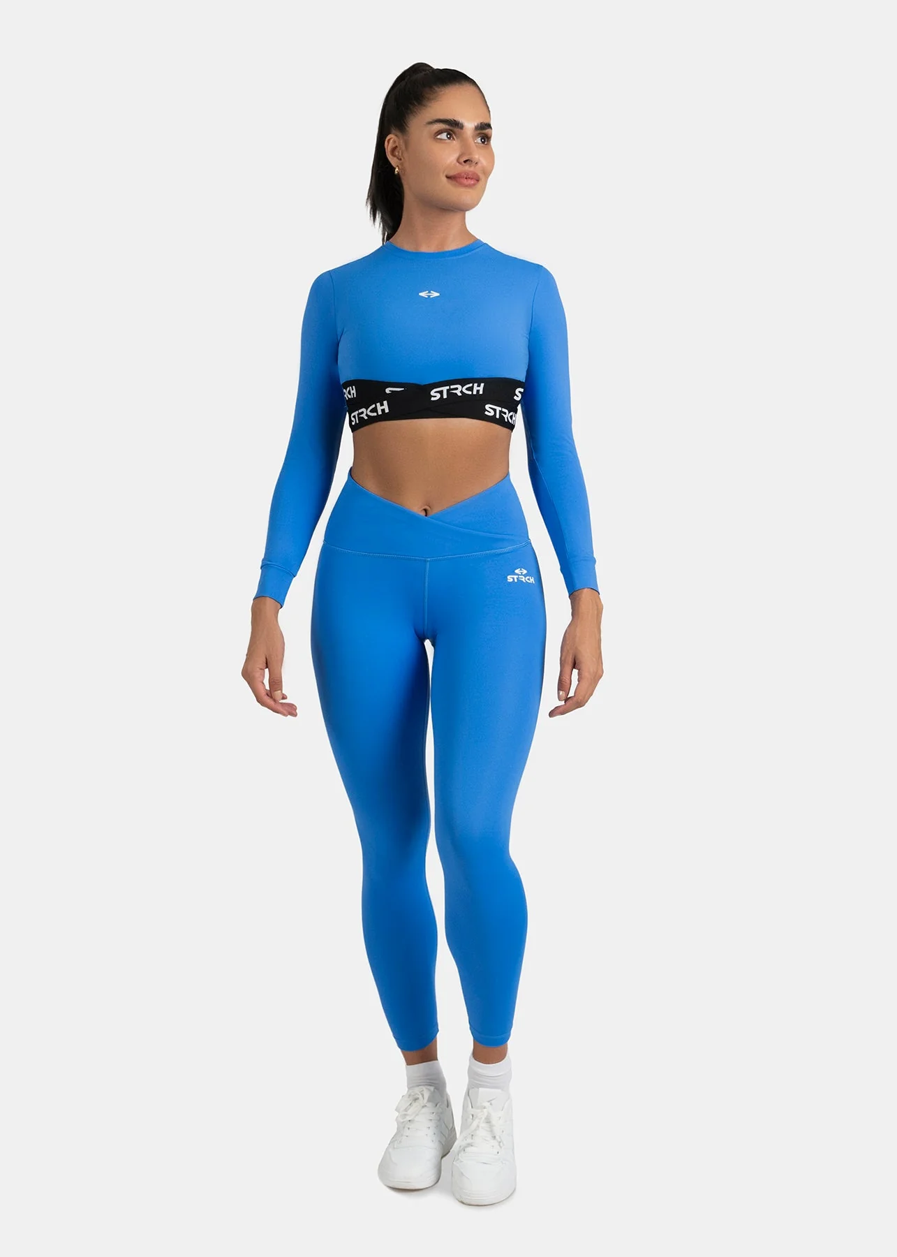 Criss-cross wasitband Leggings - Blue - Image 2