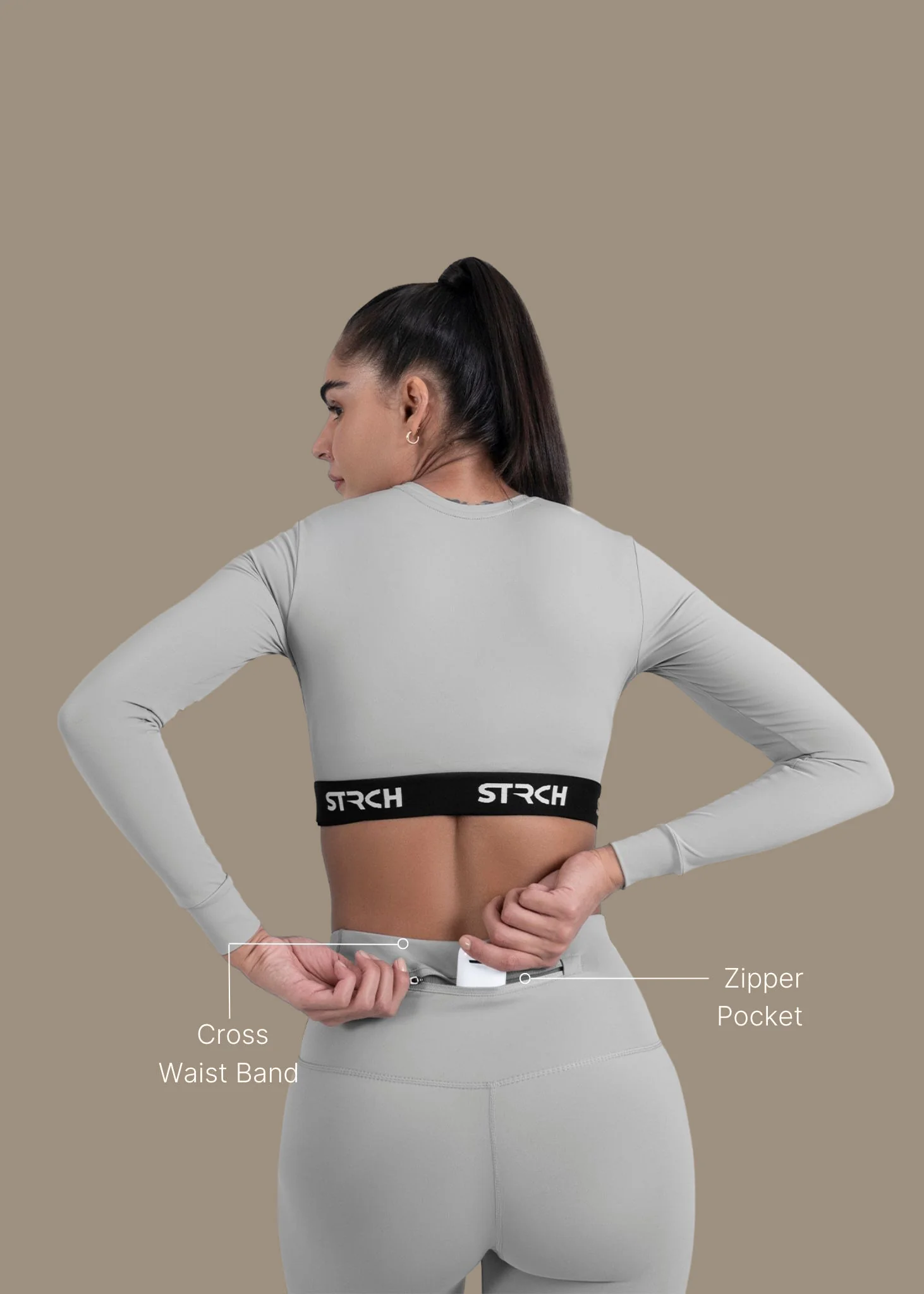 Criss-cross wasitband Leggings - Grey - Image 3