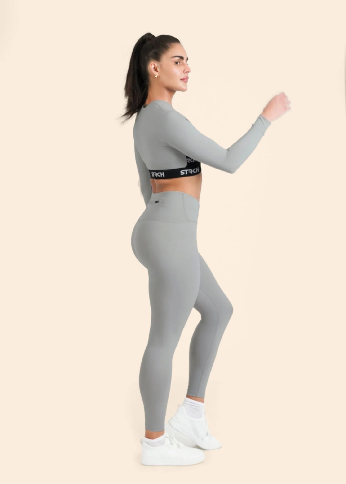 Criss-cross wasitband Leggings - Grey - Image 4