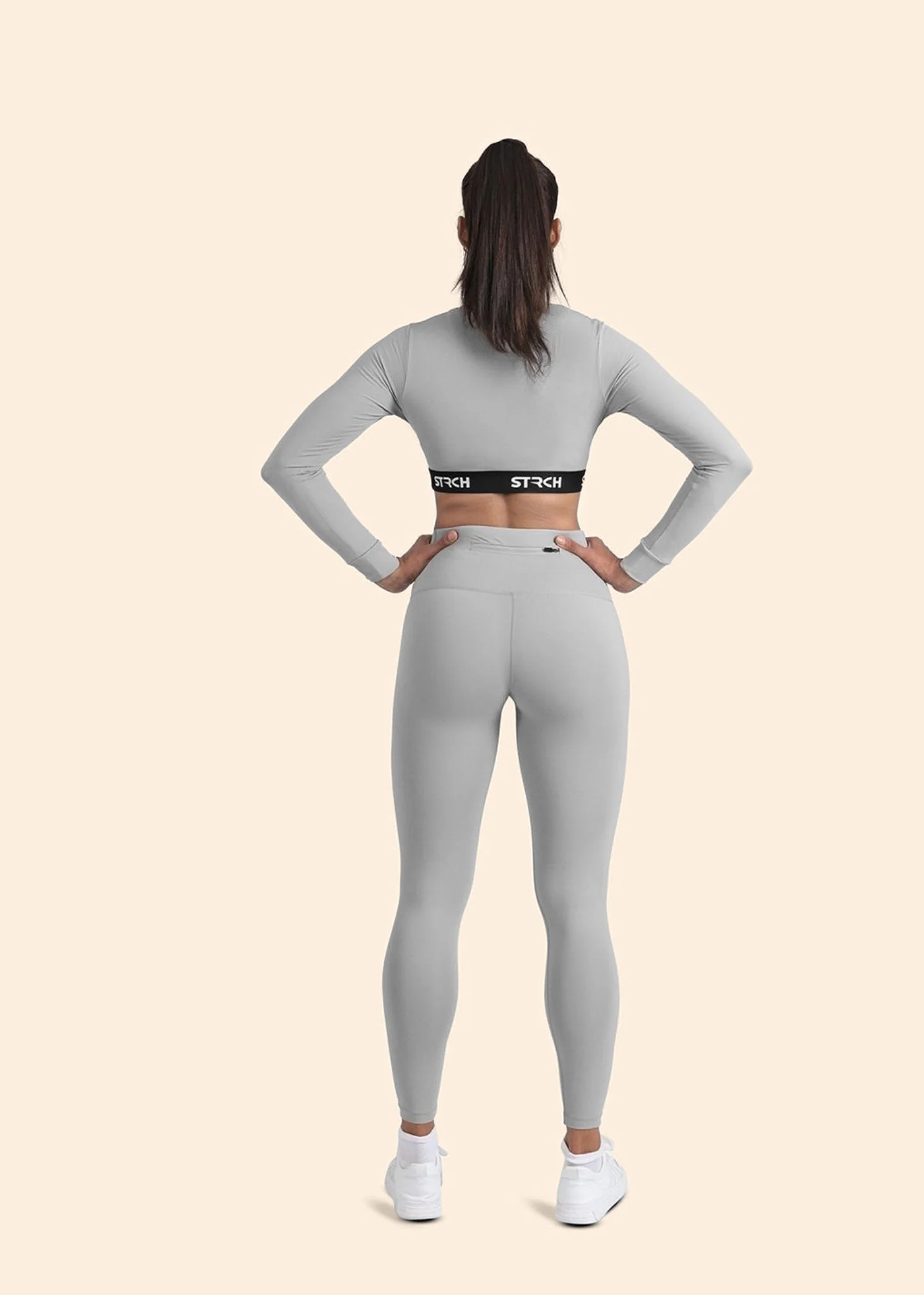 Criss-cross wasitband Leggings - Grey - Image 6