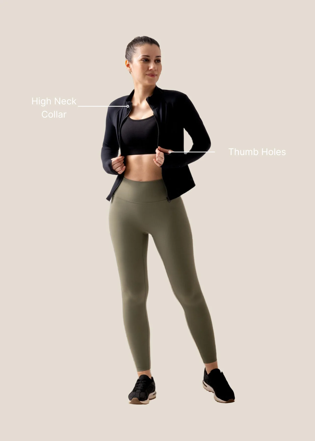 Women High Neck Zip Jacket - Black - Image 3