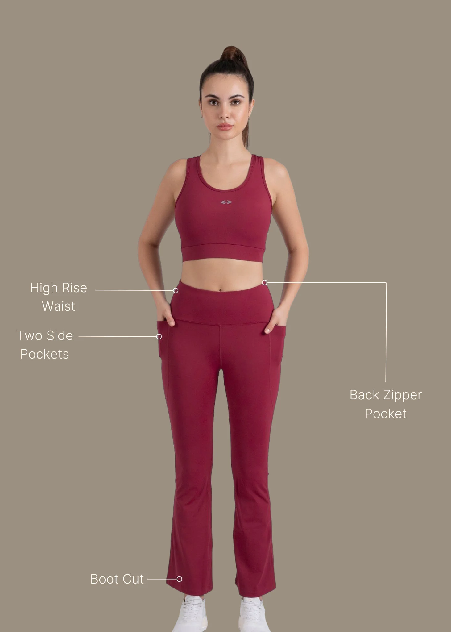 StrchFlex High rise Flare Leggings - Maroon - Image 3