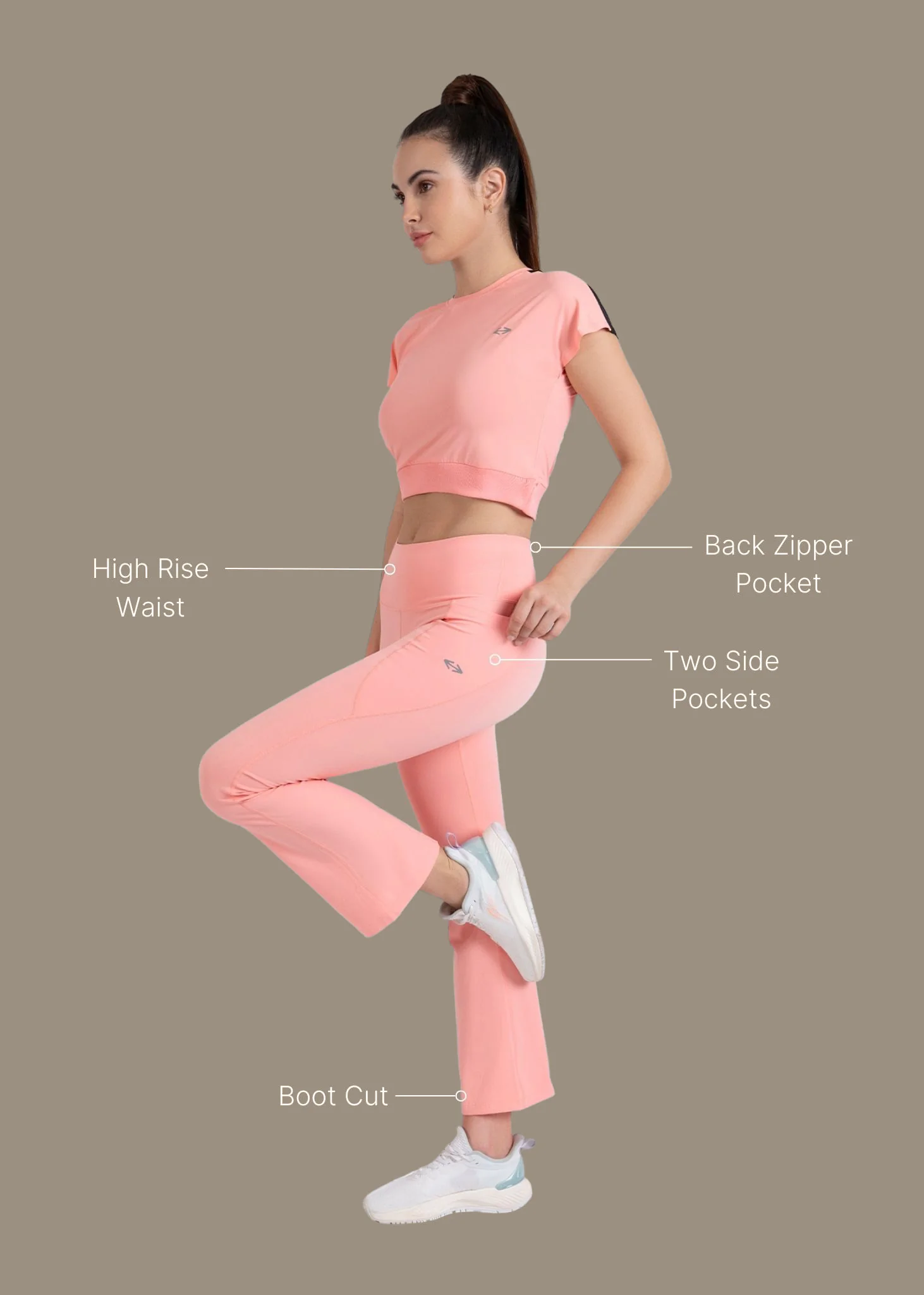 StrchFlex High rise Flare Leggings - Peach - Image 3