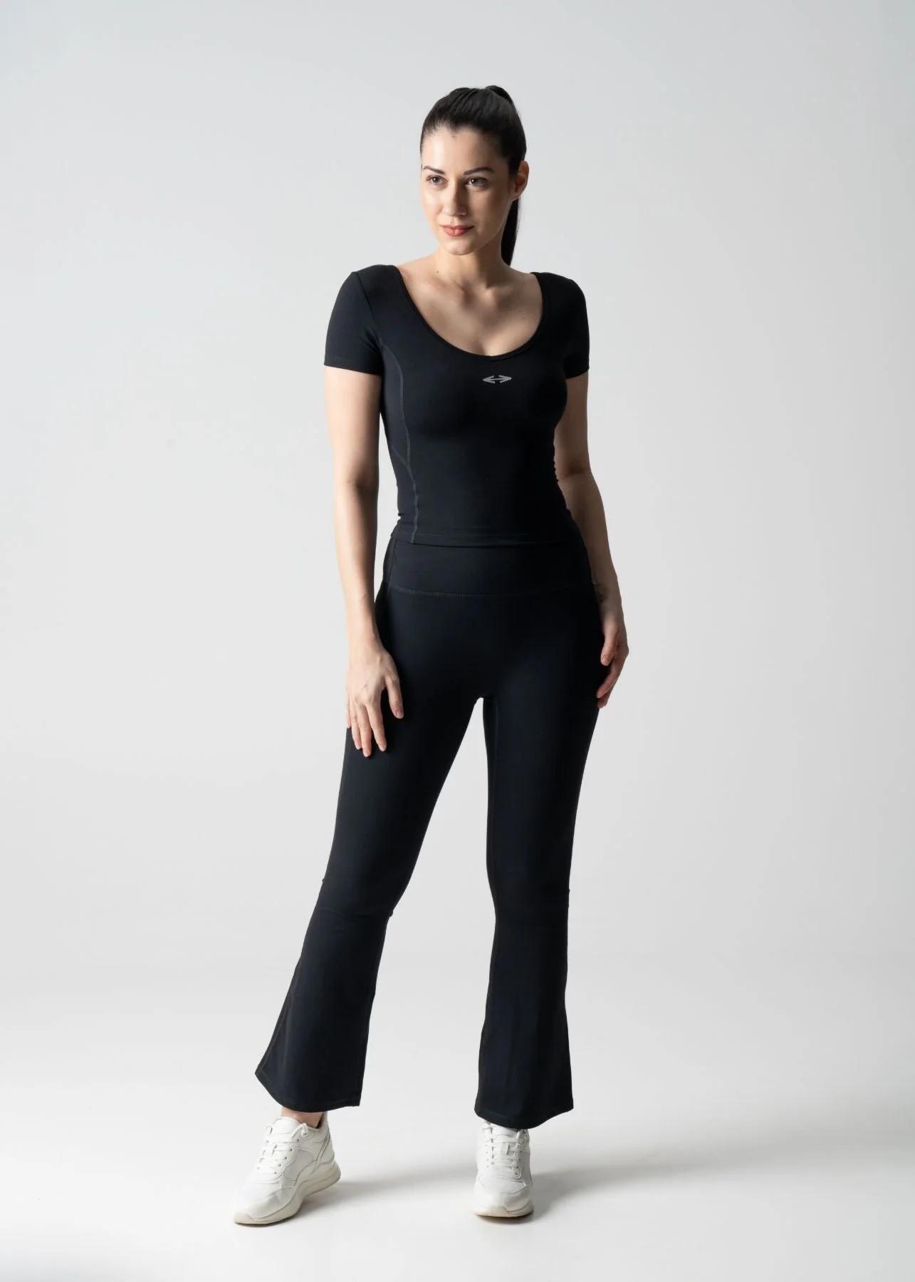Women High Waist Bootcut Workout Leggings - Black - Image 2