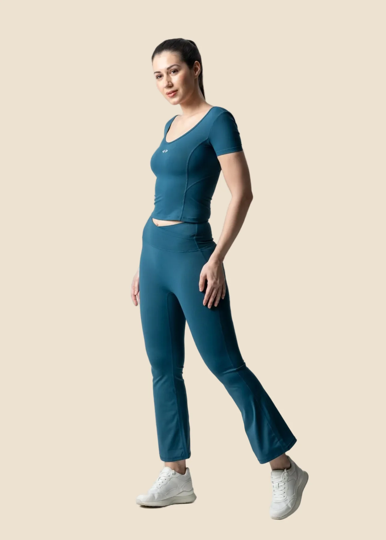 Women High Waist Bootcut Workout Leggings - Classic Blue - Image 2