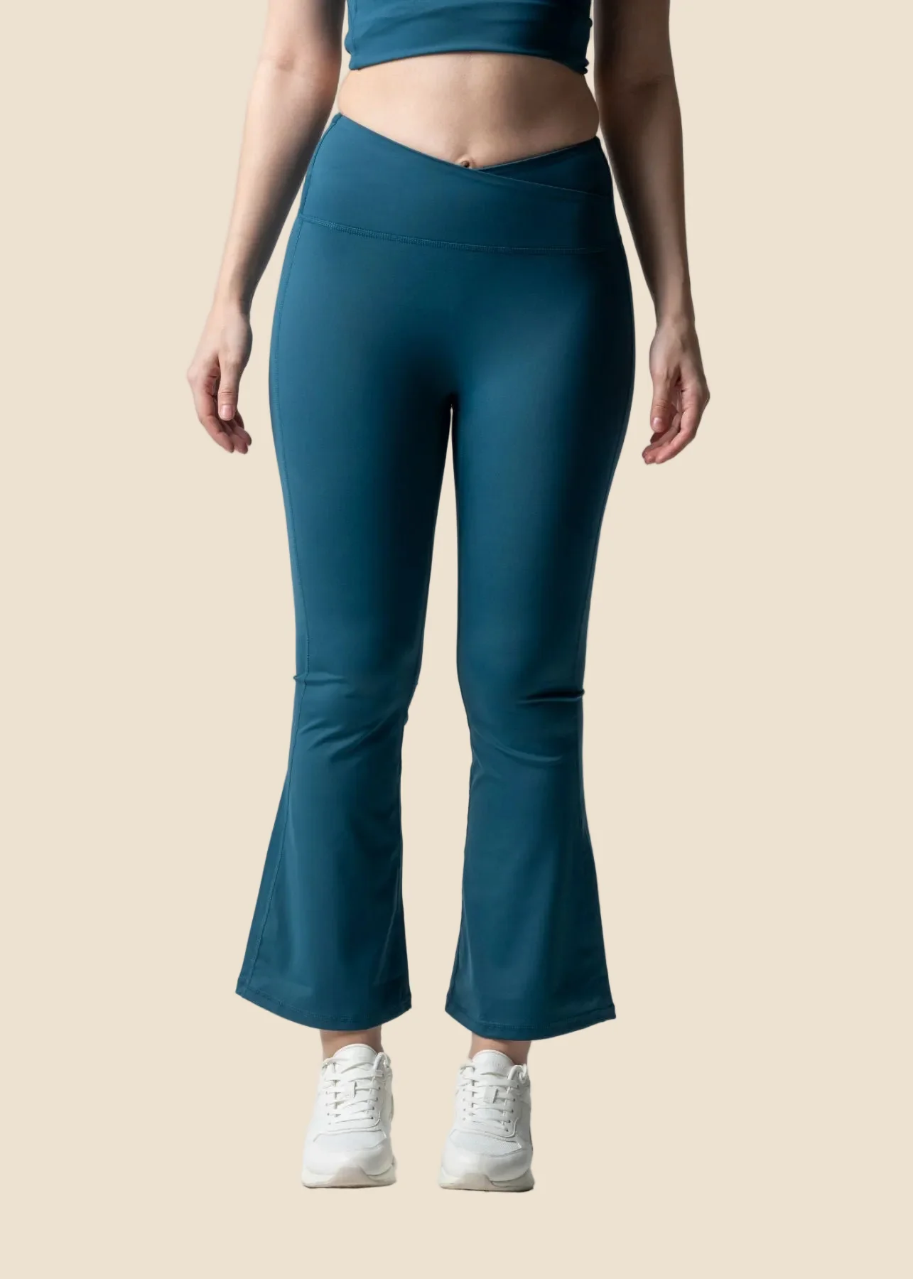 Women High Waist Bootcut Workout Leggings - Classic Blue - Image 4