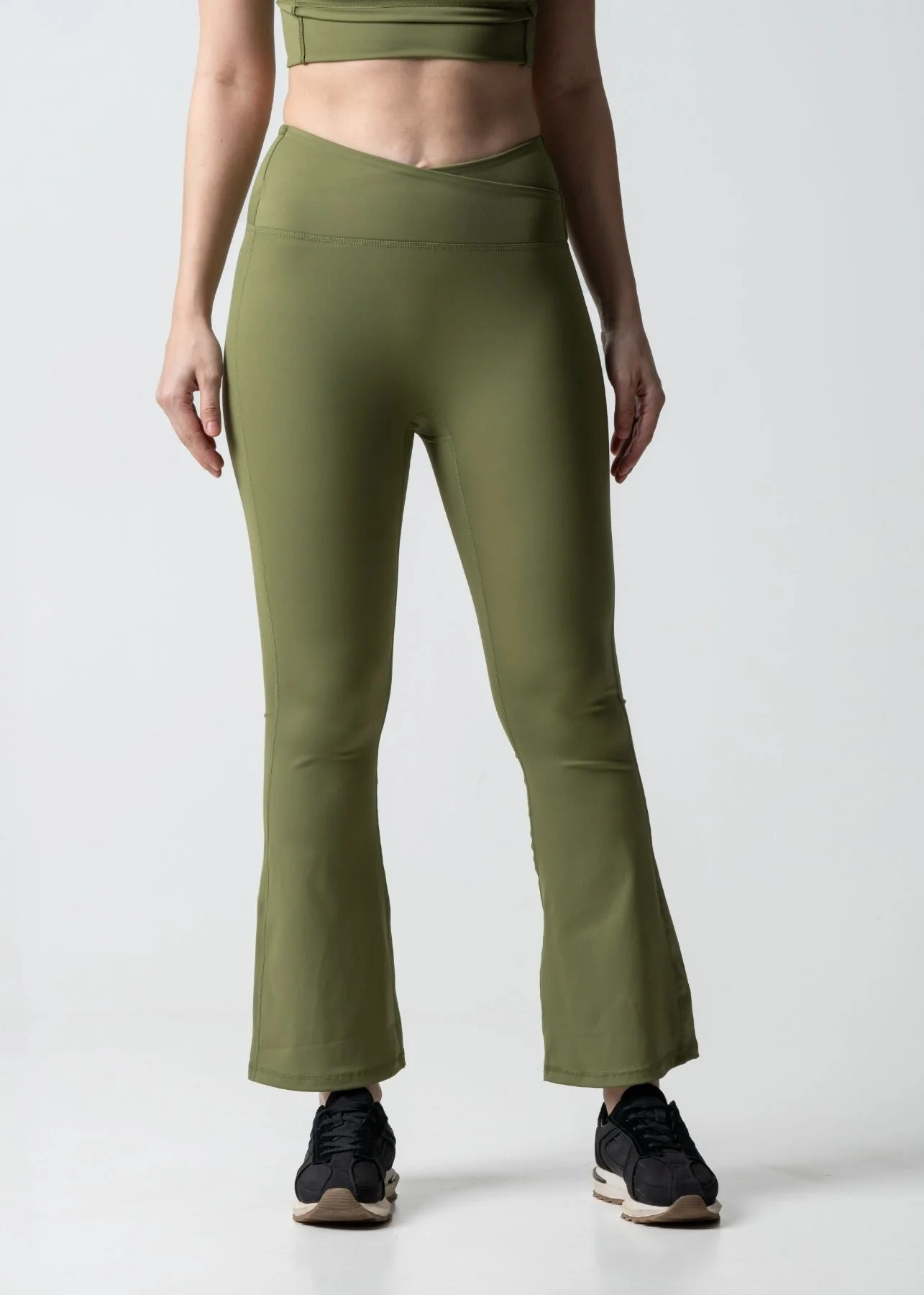 Women High Waist Bootcut Workout Leggings - Olive
