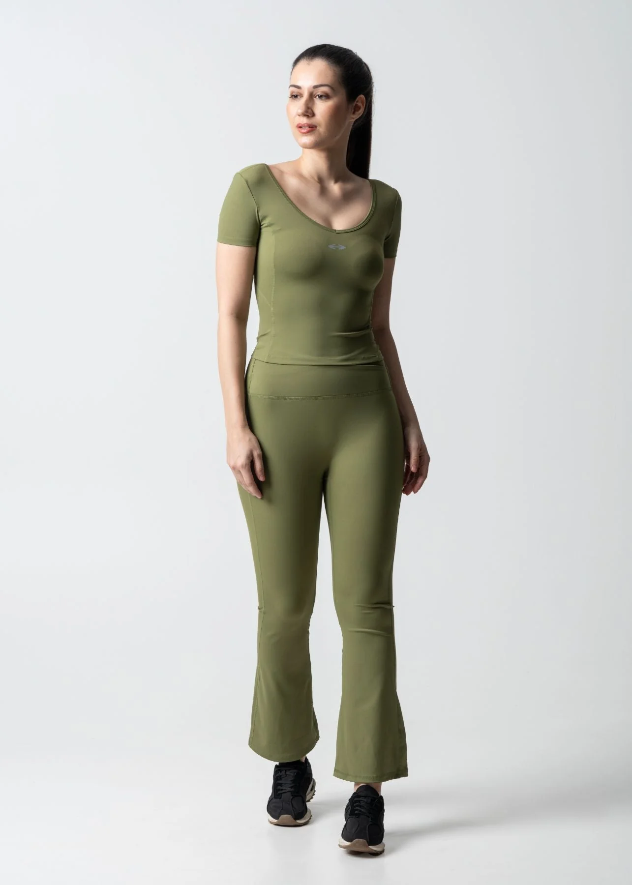 Women High Waist Bootcut Workout Leggings - Olive - Image 2